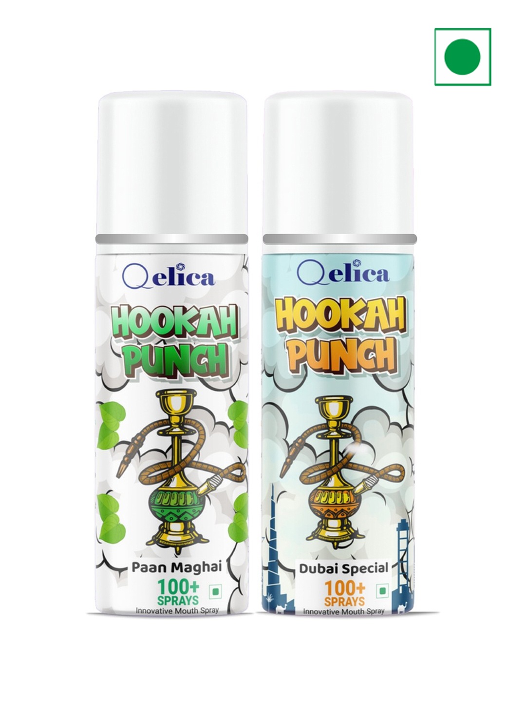 Qelica Set Of 2 Hookah Punch Dubai Special & Paan Maghai Fresh Breath Spray-10g Each, Green
Qelica Set Of 2 Hookah Punch Dubai Special & Paan Maghai Fresh Breath Spray-10g Each, Green