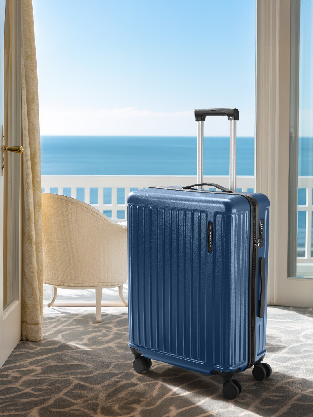 French Connection Glanza Q5 360 Degree Rotation Hard-Sided Medium-Sized Trolley Bag - 76L, Navy blue
French Connection Glanza Q5 360 Degree Rotation Hard-Sided Medium-Sized Trolley Bag - 76L, Navy blue