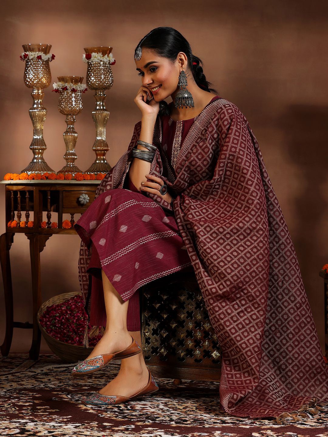 Libas Ethnic Motifs Woven Design Thread Work Straight Kurta With Trouser & Dupatta, Maroon
Libas Ethnic Motifs Woven Design Thread Work Straight Kurta With Trouser & Dupatta, Maroon