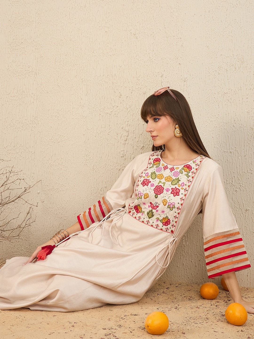 Indo Era Floral Embroidered Empire Thread Work Liva A-Line Kurta with Trousers, Off white
Indo Era Floral Embroidered Empire Thread Work Liva A-Line Kurta with Trousers, Off white
