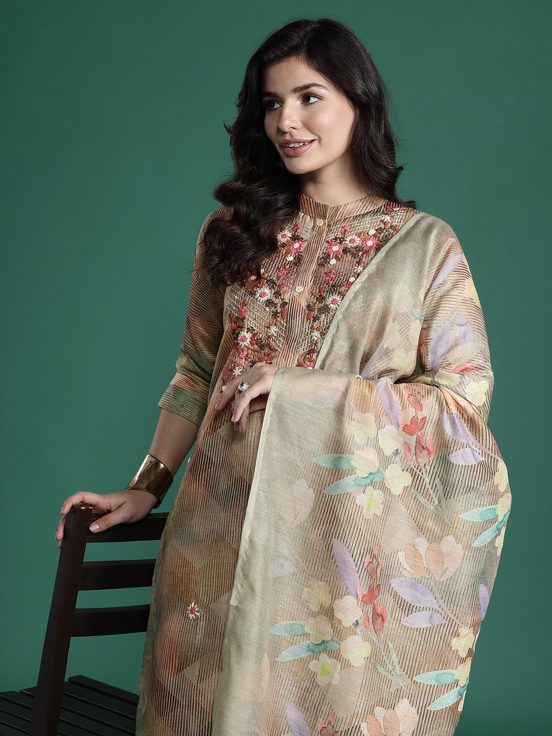 Indo Era Floral Printed Thread Work Chanderi Silk Kurta with Trousers & With Dupatta, Multi
Indo Era Floral Printed Thread Work Chanderi Silk Kurta with Trousers & With Dupatta, Multi