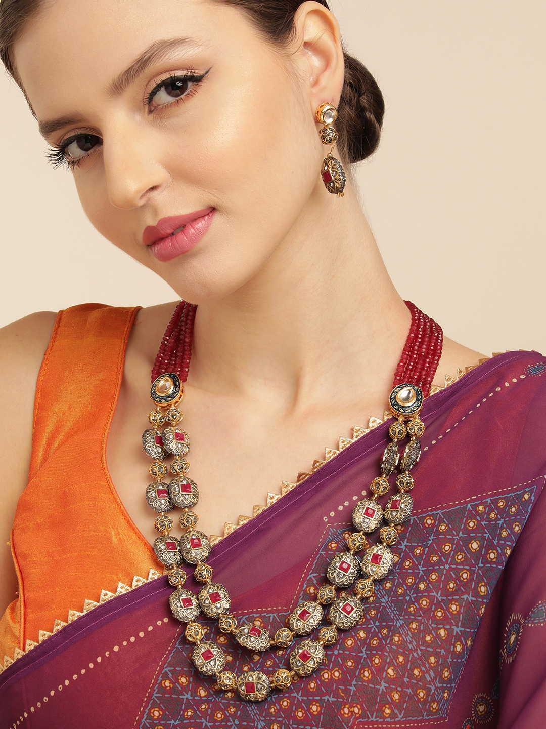 House of Pataudi AD Stud Black Tone Charming Layered Premium Kundan Necklace Set, Multi
House of Pataudi AD Stud Black Tone Charming Layered Premium Kundan Necklace Set, Multi