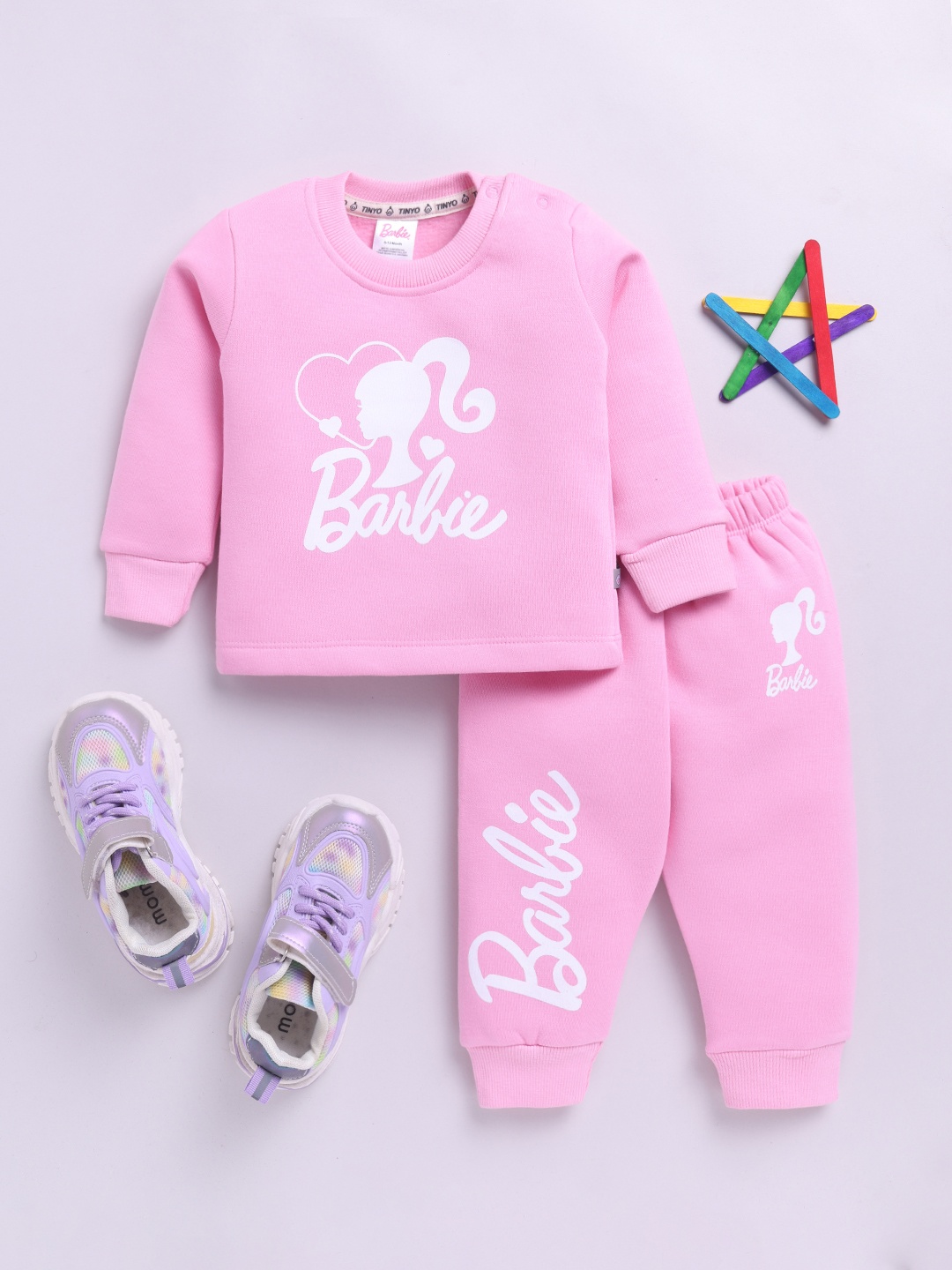 YK X Tinyo Infant Girls Barbie Printed Fleece Sweatshirts And Joggers For Winter, Pink
YK X Tinyo Infant Girls Barbie Printed Fleece Sweatshirts And Joggers For Winter, Pink