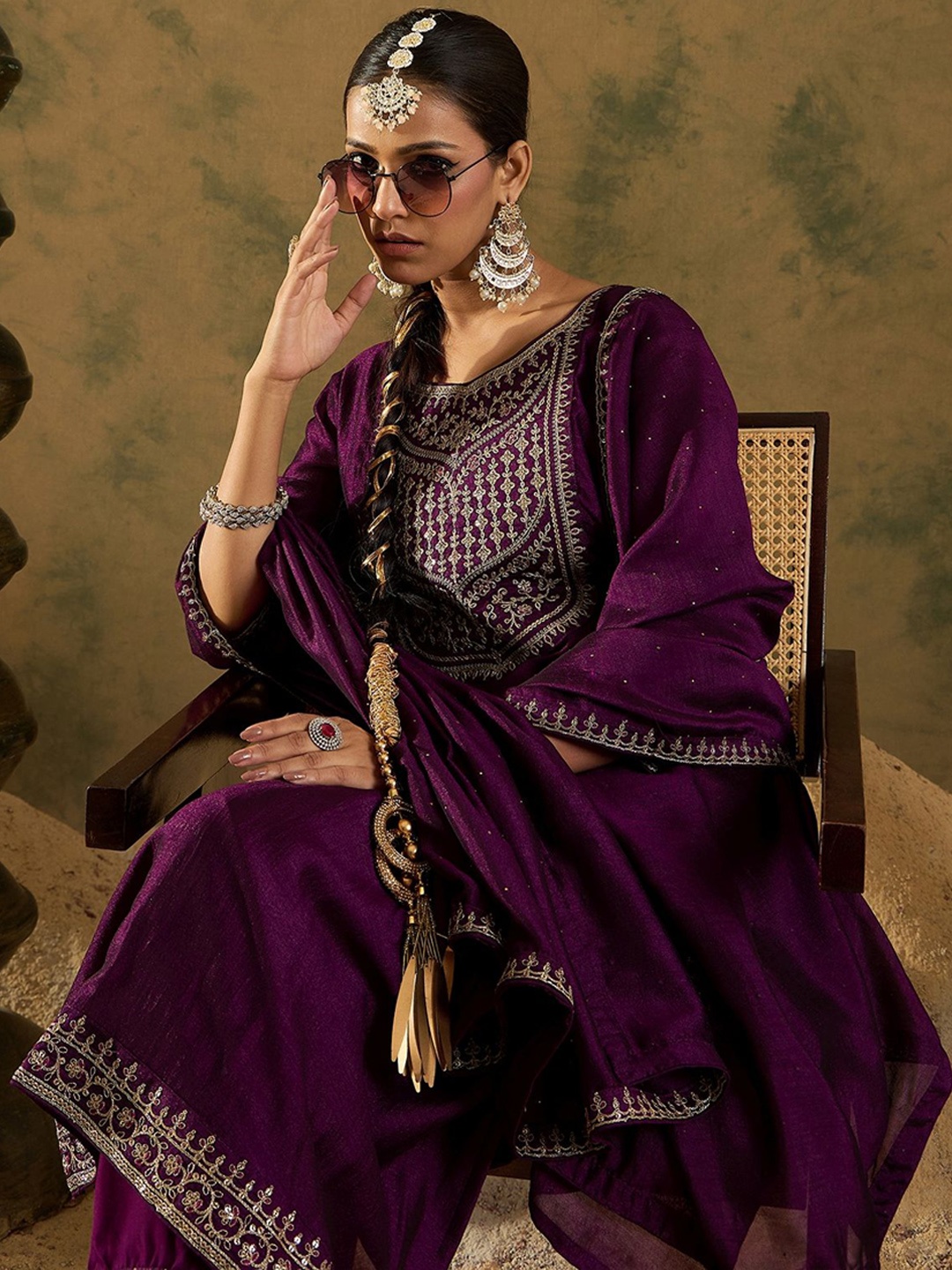 Indo Era Women Embroidered Regular Sequinned Kurta with Trousers & With Dupatta, Purple
Indo Era Women Embroidered Regular Sequinned Kurta with Trousers & With Dupatta, Purple