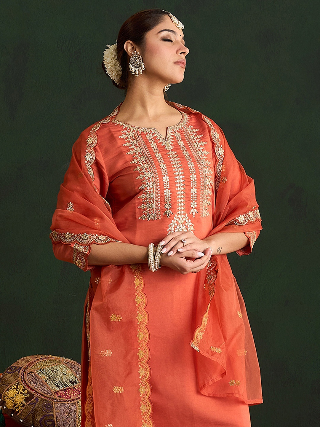 Indo Era Women Ethnic Motifs Embroidered Regular Gotta Patti Kurta with Trousers & With Dupatta, Rust
Indo Era Women Ethnic Motifs Embroidered Regular Gotta Patti Kurta with Trousers & With Dupatta, Rust
