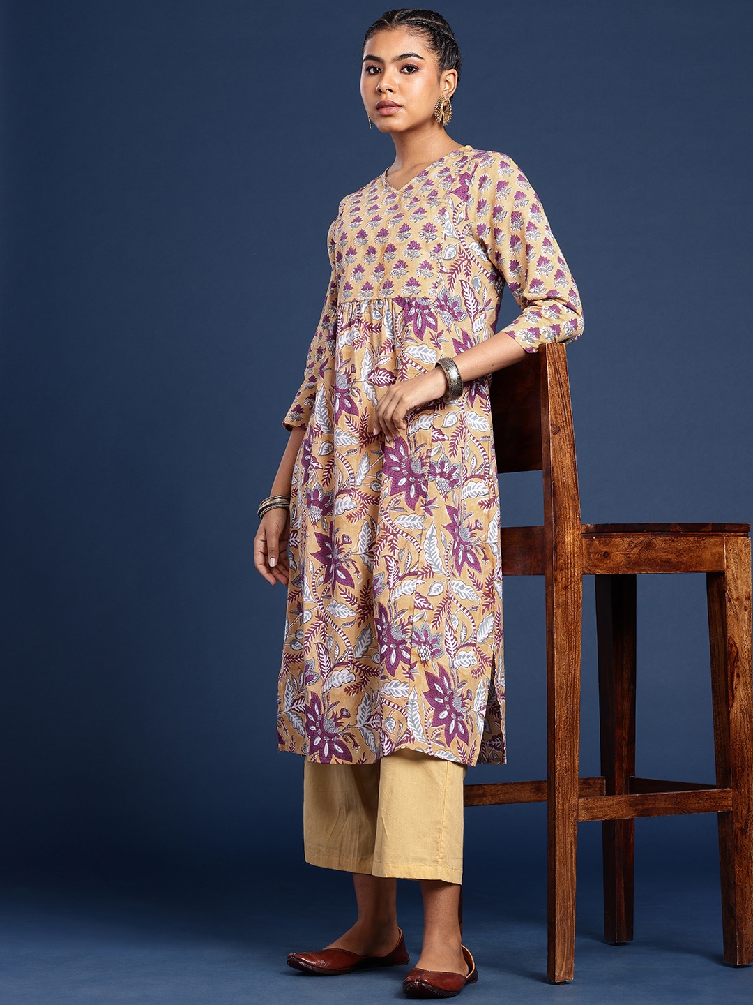 Taavi Pure Cotton Ethnic Motifs Printed Angrakha Gotta Patti Sanganeri Kurta With Trousers, Yellow
Taavi Pure Cotton Ethnic Motifs Printed Angrakha Gotta Patti Sanganeri Kurta With Trousers, Yellow