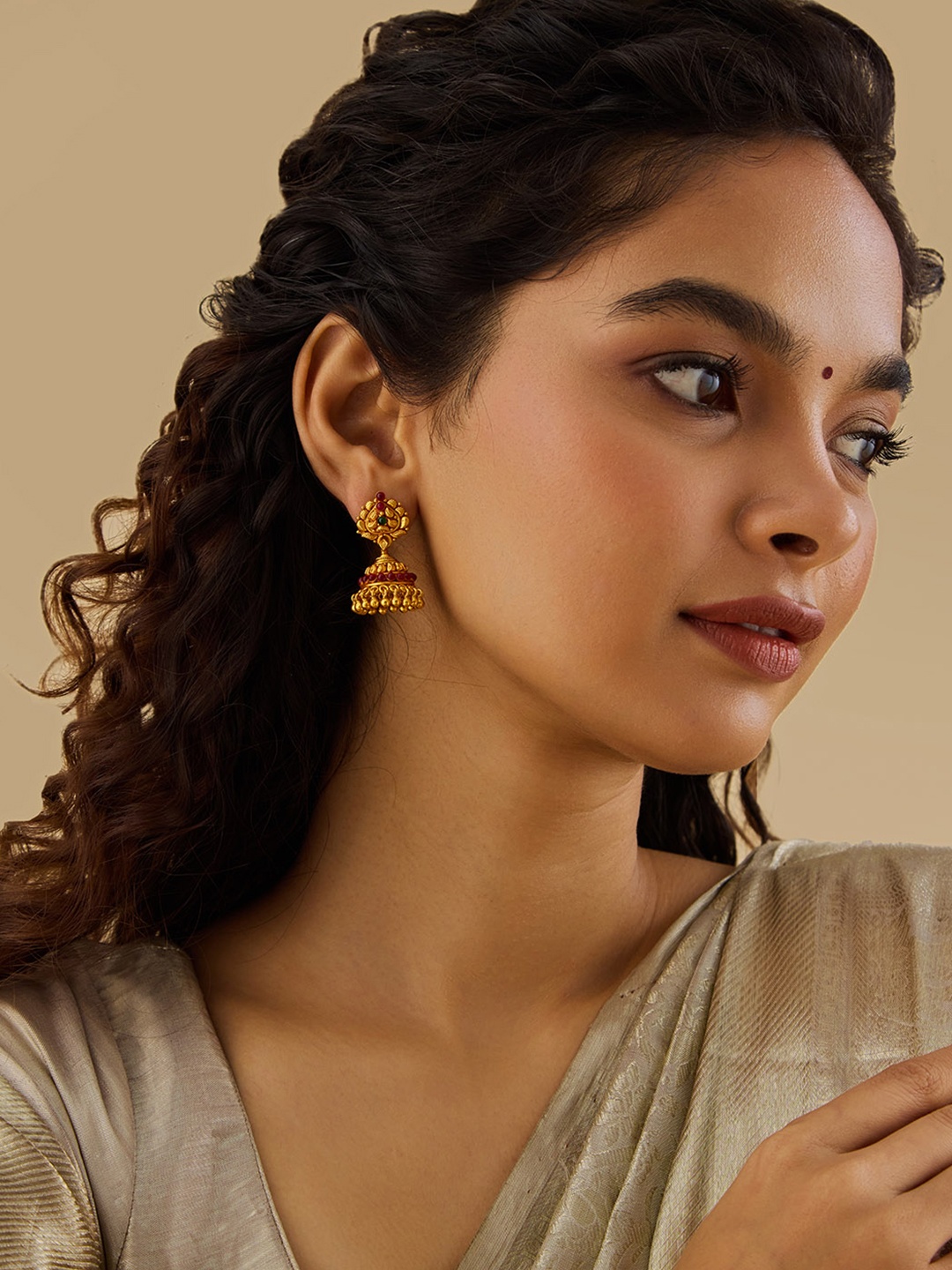 Kushal's Fashion Jewellery 92.5 Pure Silver Gold-Plated Temple Jhumkas Earrings, Red
Kushal's Fashion Jewellery 92.5 Pure Silver Gold-Plated Temple Jhumkas Earrings, Red