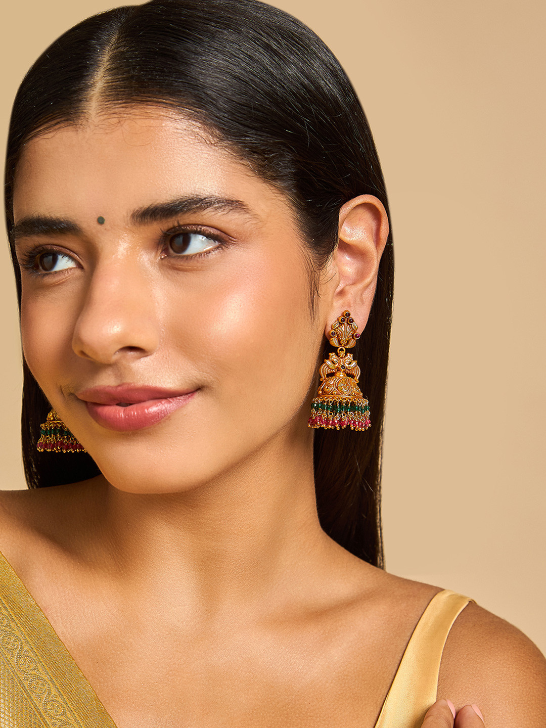 Kushal's Fashion Jewellery Gold Plated 92.5 Pure Silver Artificial Stones Temple Jhumkas, Red
Kushal's Fashion Jewellery Gold Plated 92.5 Pure Silver Artificial Stones Temple Jhumkas, Red