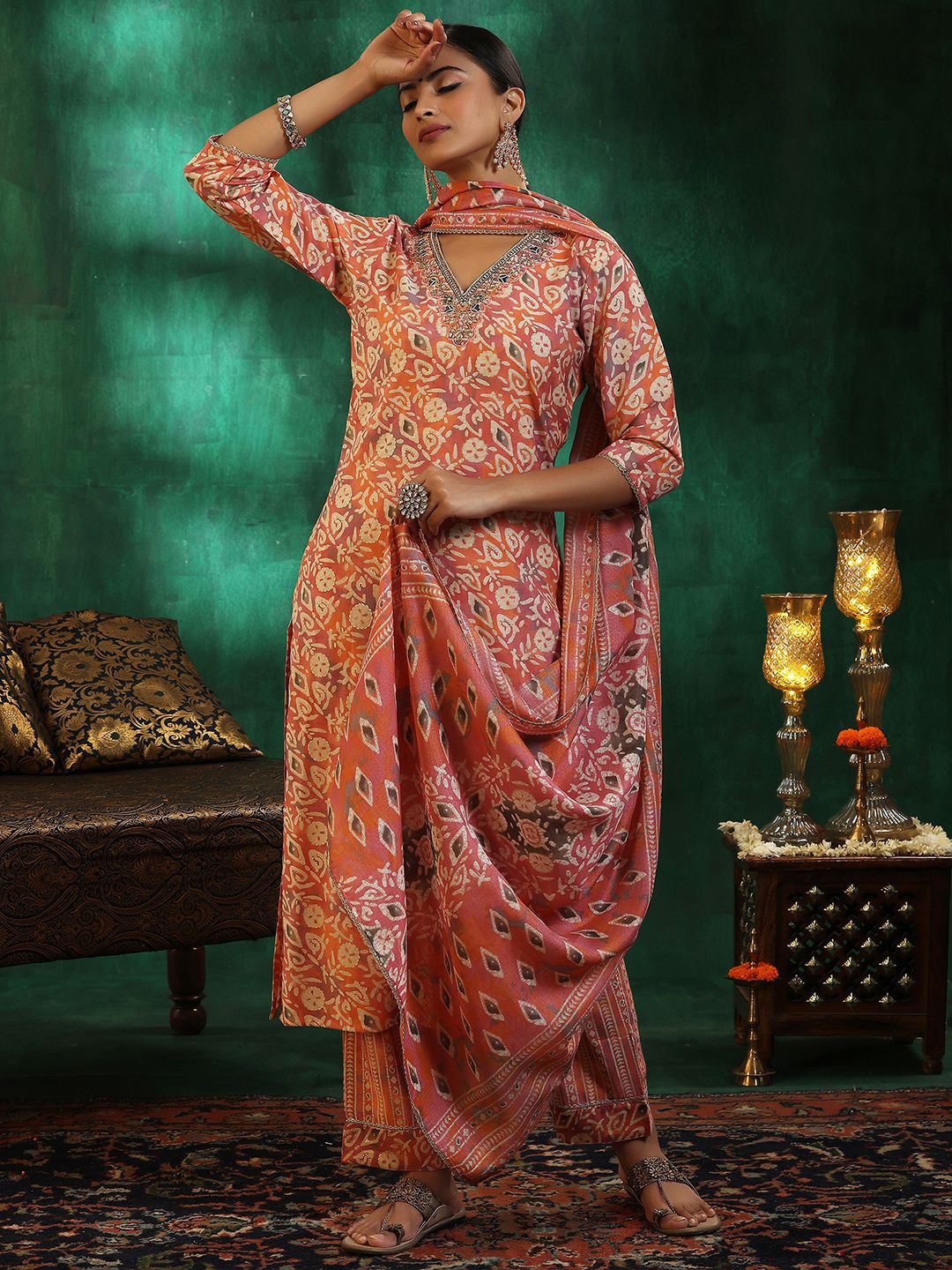 Libas Women Ethnic Motifs Printed Regular Beads and Stones Kurta with Palazzos & With Dupatta, Peach
Libas Women Ethnic Motifs Printed Regular Beads and Stones Kurta with Palazzos & With Dupatta, Peach
