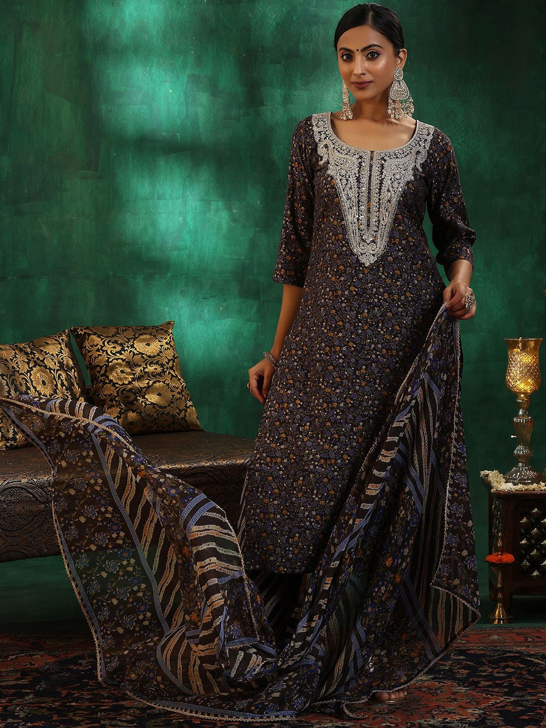 Libas Women Floral Printed Regular Kurta with Trousers & With Dupatta, Black
Libas Women Floral Printed Regular Kurta with Trousers & With Dupatta, Black