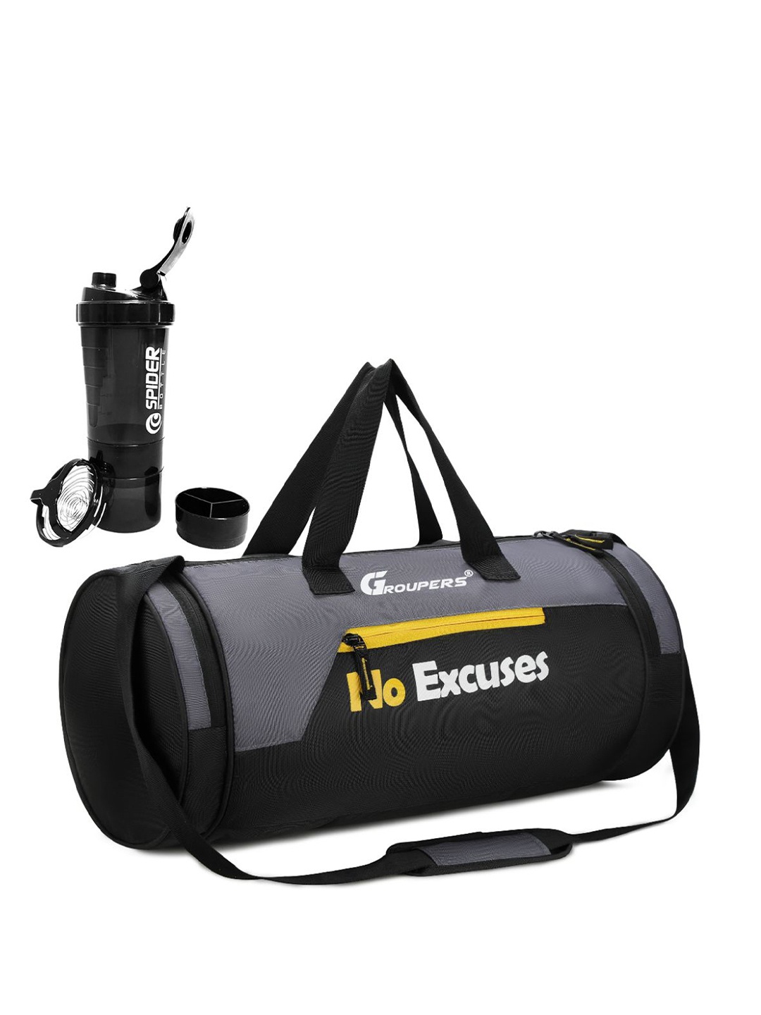 GROUPERS Printed Medium Foldable Sports or Gym Duffel Bag With Shaker Bottle -500 ML, Black
GROUPERS Printed Medium Foldable Sports or Gym Duffel Bag With Shaker Bottle -500 ML, Black
