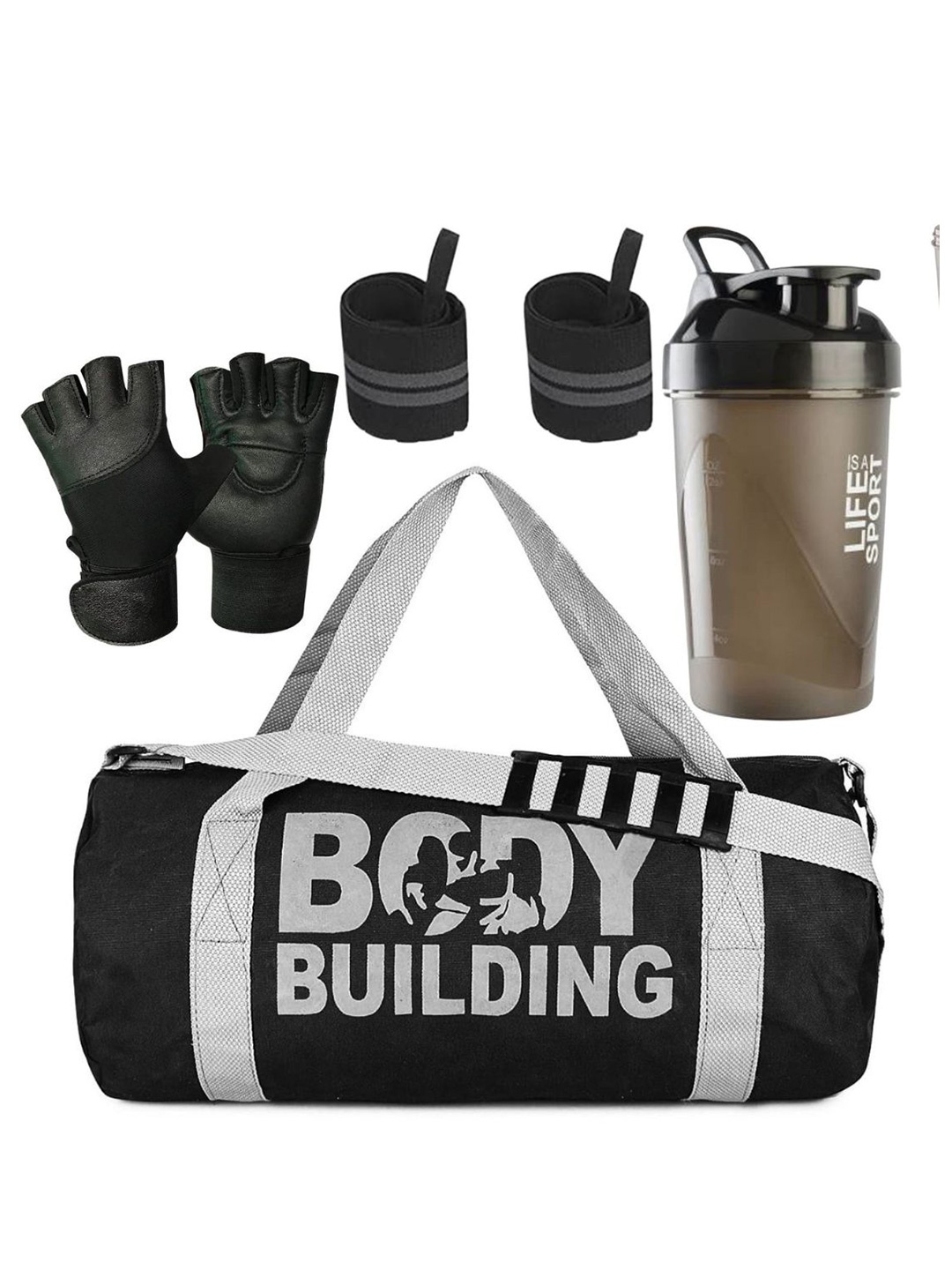 GROUPERS Printed Foldable Gym Duffel Bag with Shaker Bottle-400ml Wrist Band & Gloves, Black
GROUPERS Printed Foldable Gym Duffel Bag with Shaker Bottle-400ml Wrist Band & Gloves, Black