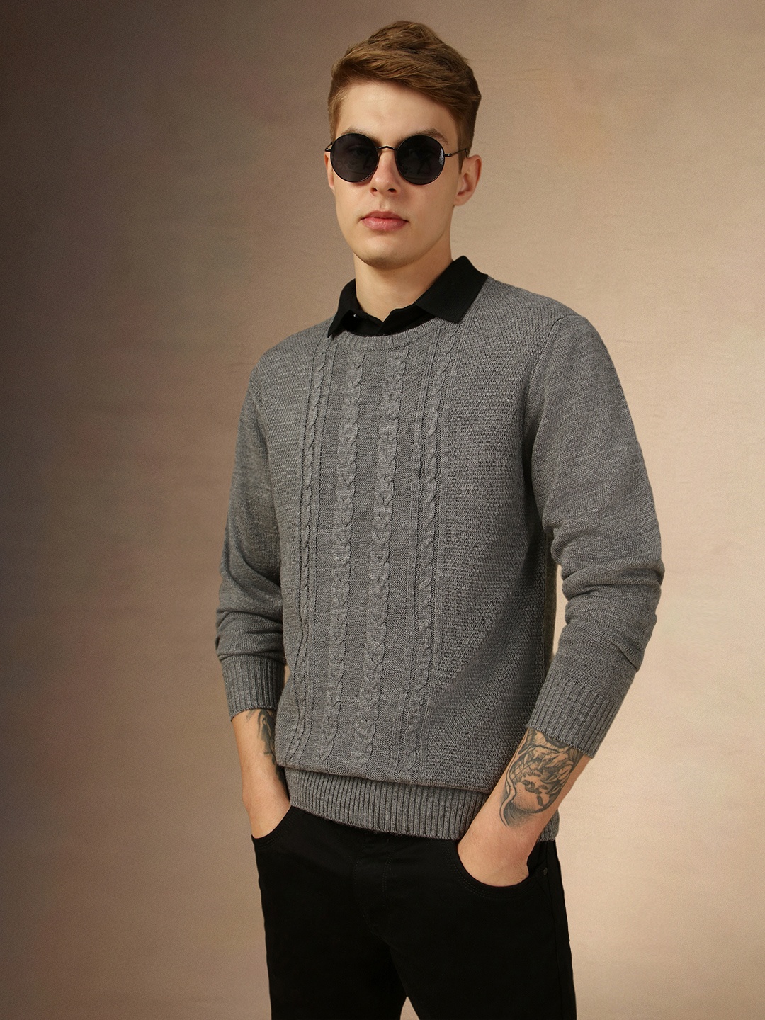 Dennis Lingo Cable Knit Self Design Crew Neck Slim Fit Pure Acrylic Pullover Sweater, Grey
Dennis Lingo Cable Knit Self Design Crew Neck Slim Fit Pure Acrylic Pullover Sweater, Grey
