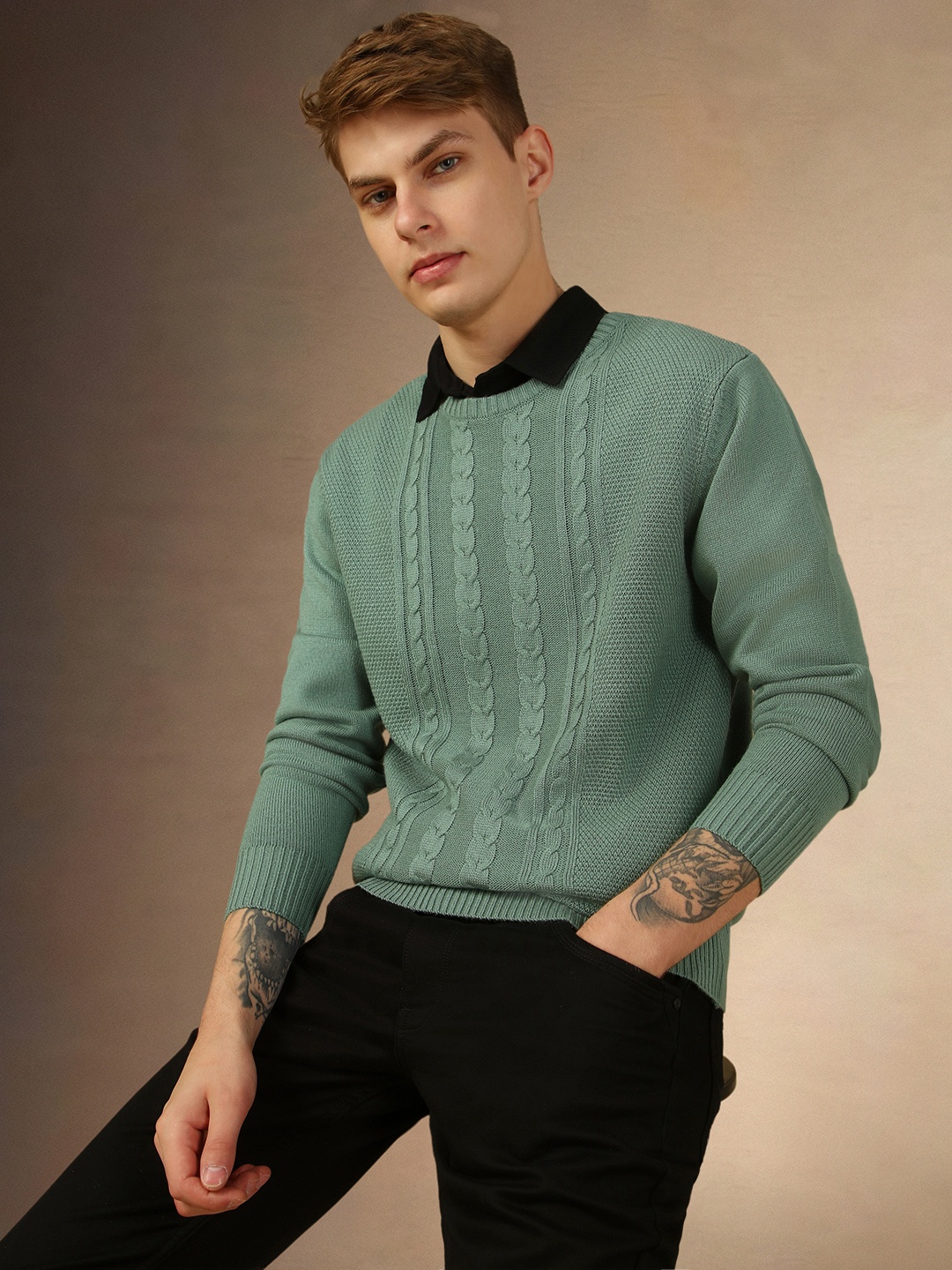 Dennis Lingo Cable Knit Self Design Crew Neck Slim Fit Pure Acrylic Pullover Sweater, Green
Dennis Lingo Cable Knit Self Design Crew Neck Slim Fit Pure Acrylic Pullover Sweater, Green