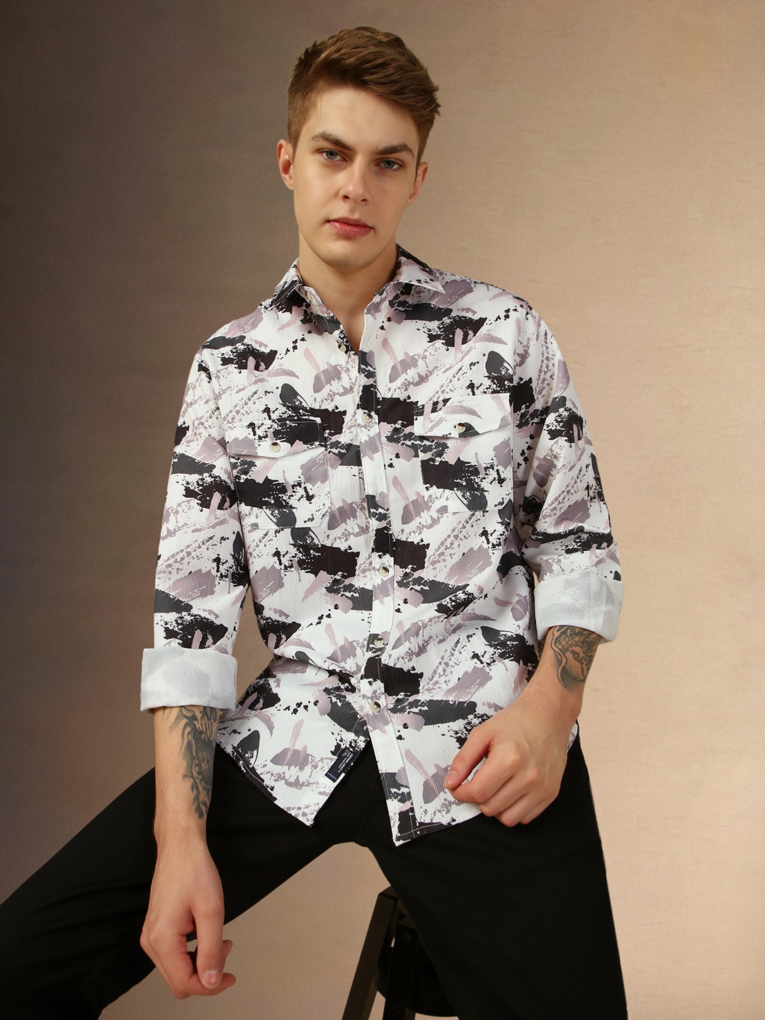 Dennis Lingo Relaxed Fit Abstract Printed Spread Collar Pure Cotton Casual Shacket, White
Dennis Lingo Relaxed Fit Abstract Printed Spread Collar Pure Cotton Casual Shacket, White