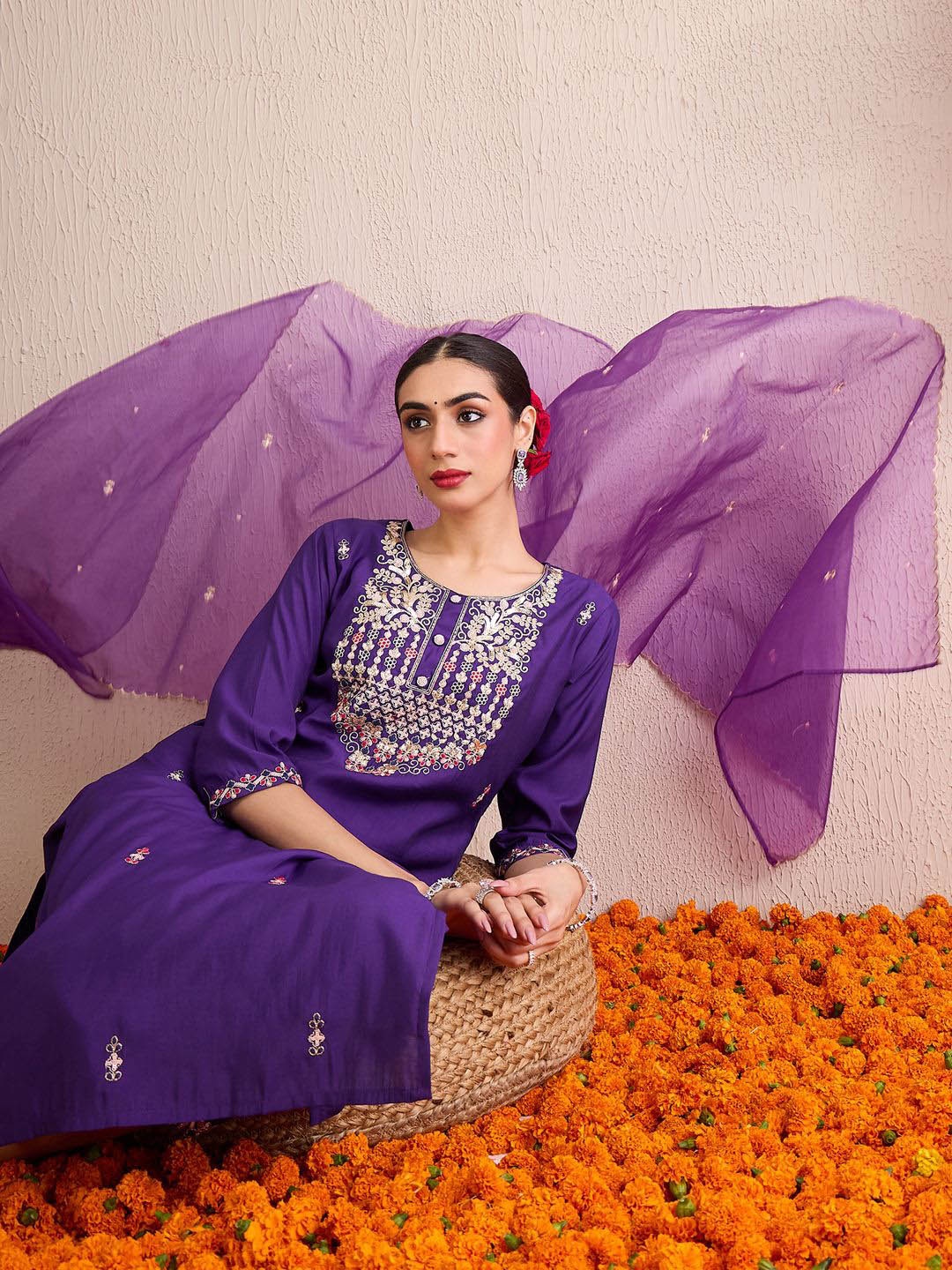Indo Era Women Ethnic Motifs Embroidered Regular Sequinned Kurta with Trousers & With Dupatta, Purple
Indo Era Women Ethnic Motifs Embroidered Regular Sequinned Kurta with Trousers & With Dupatta, Purple