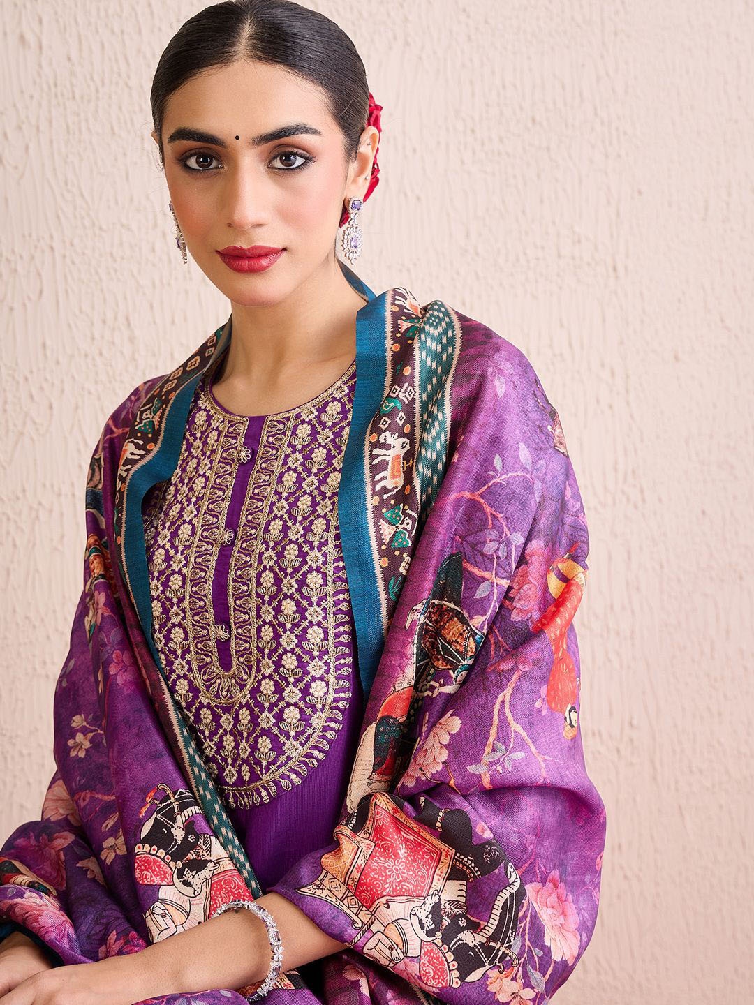 Indo Era Women Yoke Design Regular Thread Work Liva Kurta with Trousers & With Dupatta, Purple
Indo Era Women Yoke Design Regular Thread Work Liva Kurta with Trousers & With Dupatta, Purple