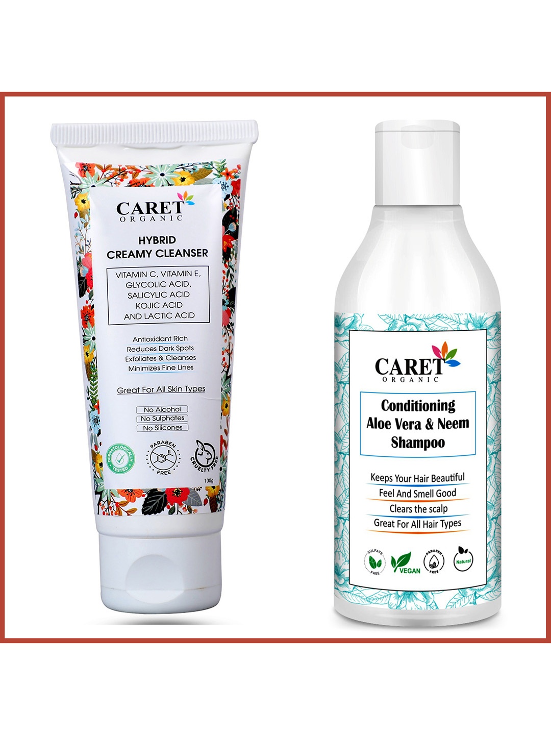 CARET ORGANIC Aloe vera & Neem Shampoo-200 ml & Hybrid Creamy Cleanser Combo-100 g, White
CARET ORGANIC Aloe vera & Neem Shampoo-200 ml & Hybrid Creamy Cleanser Combo-100 g, White