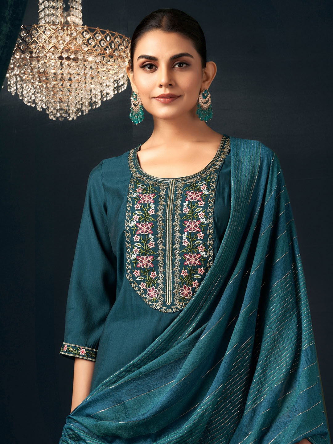 KALINI Women Ethnic Motifs Embroidered Regular Kurta with Trousers & With Dupatta, Blue
KALINI Women Ethnic Motifs Embroidered Regular Kurta with Trousers & With Dupatta, Blue