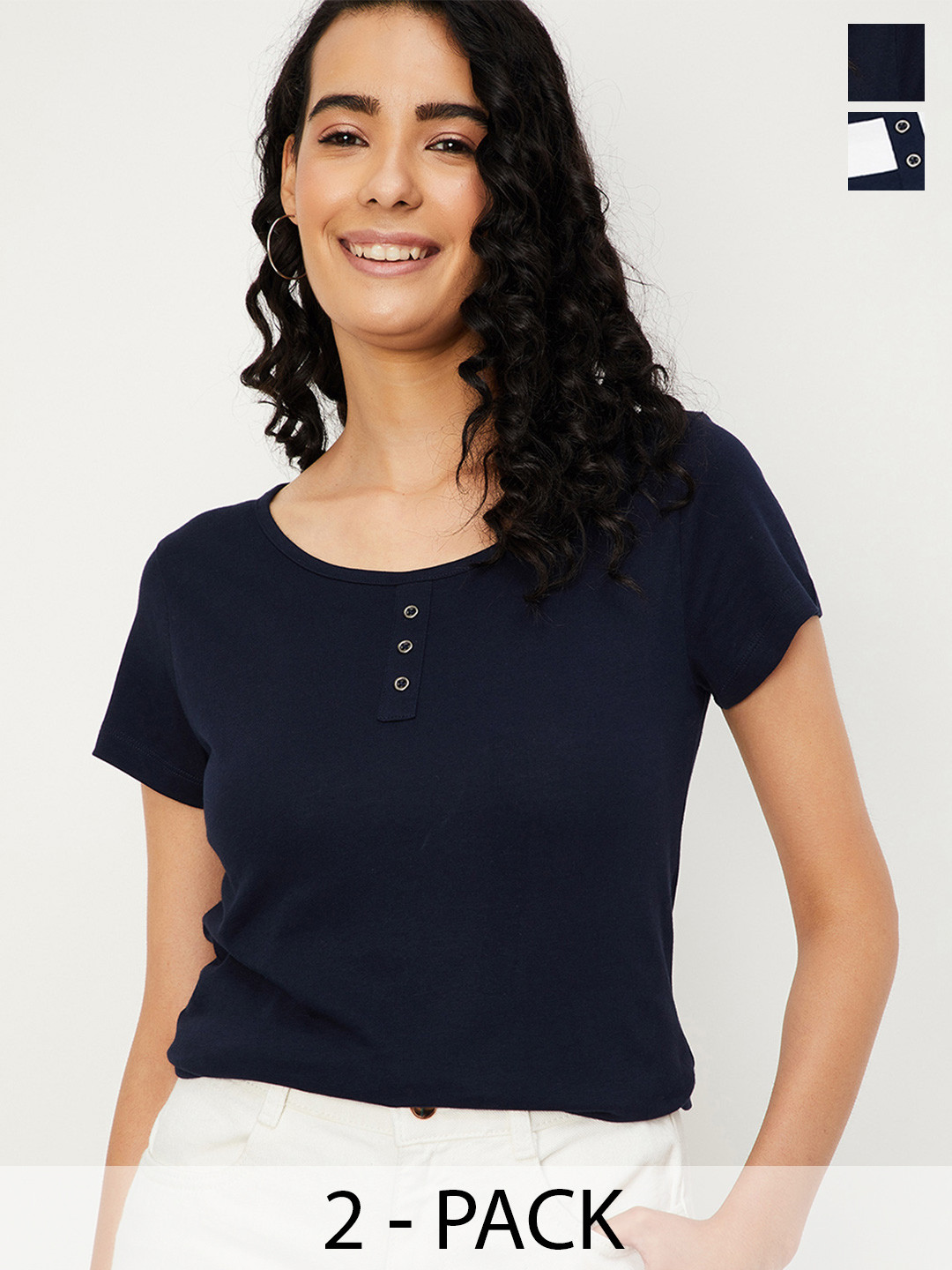 max Women Pack of 2 Assorted T-shirt, Navy blue
max Women Pack of 2 Assorted T-shirt, Navy blue