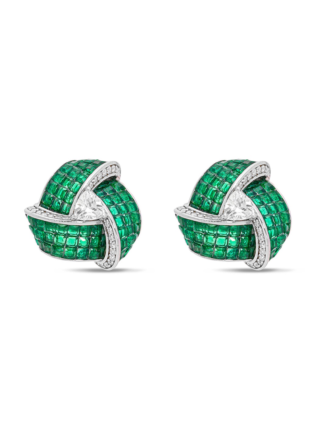 MISS JO 925 Sterling Silver Rhodium-Plated Stone Studded Enchanted Triad Blossom Studs, Green
MISS JO 925 Sterling Silver Rhodium-Plated Stone Studded Enchanted Triad Blossom Studs, Green