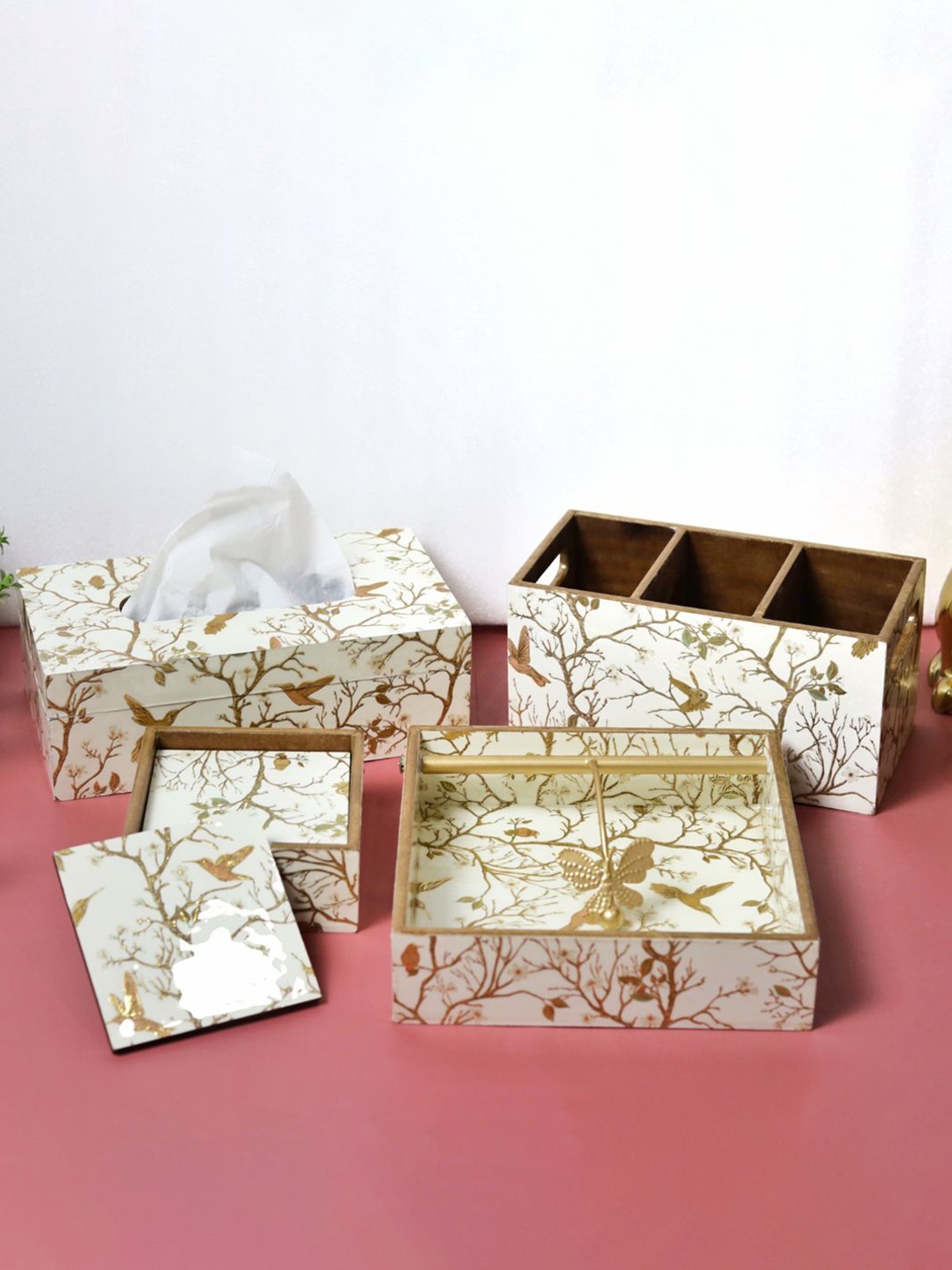 CasaGold White 9 Pieces Floral Printed Coasters With Wooden Tissue Holder & Cutlery Stand
CasaGold White 9 Pieces Floral Printed Coasters With Wooden Tissue Holder & Cutlery Stand