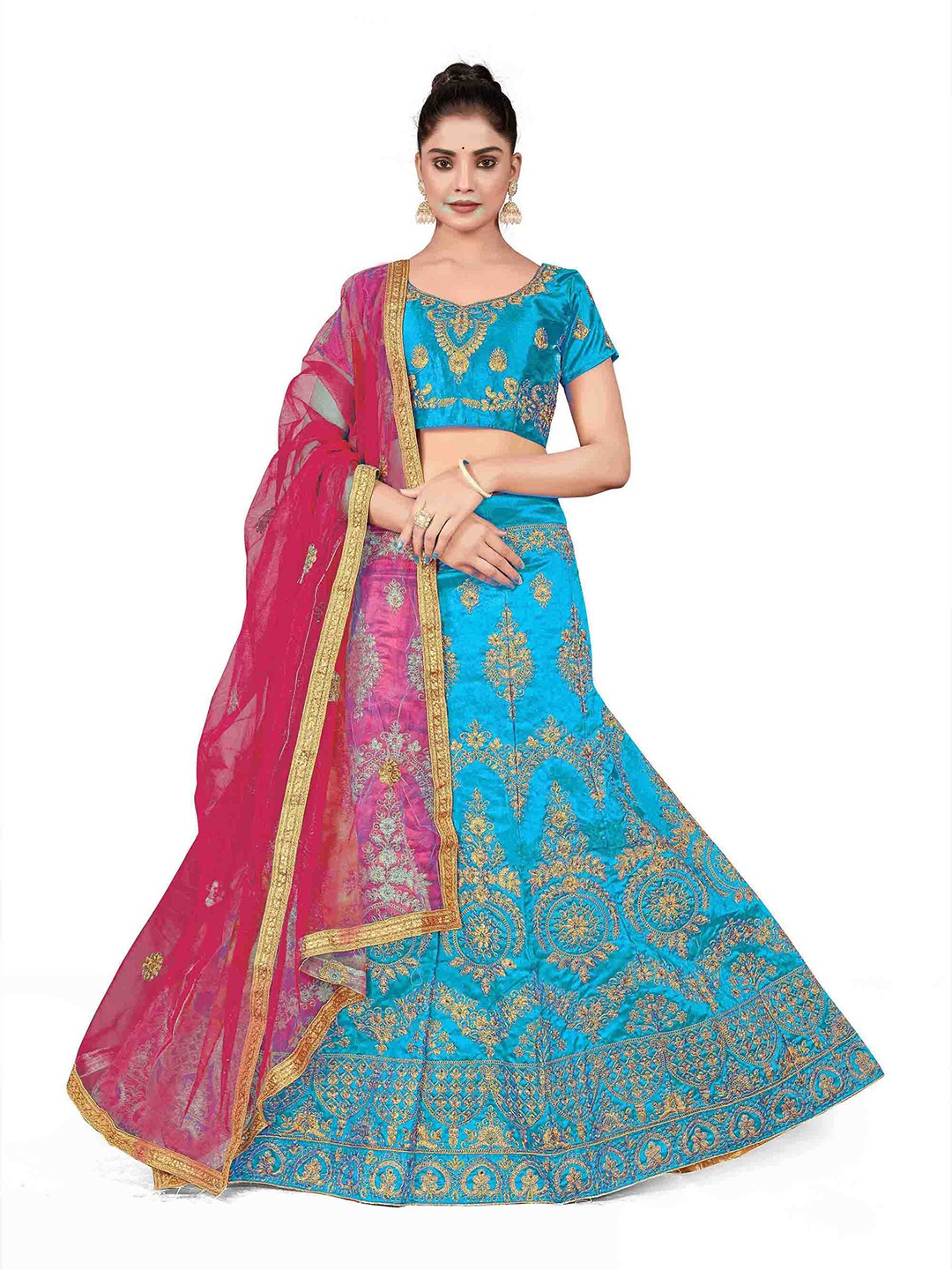Maroosh Embellished Thread Work Unstitched Lehenga & Blouse With Dupatta, Turquoise blue
Maroosh Embellished Thread Work Unstitched Lehenga & Blouse With Dupatta, Turquoise blue