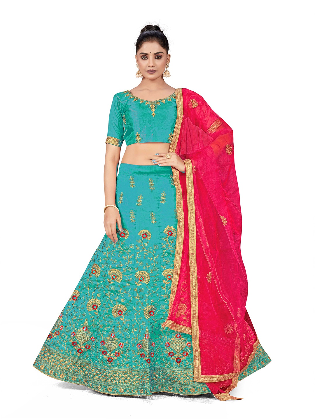 Maroosh Embellished Thread Work Unstitched Lehenga & Blouse With Dupatta, Turquoise blue
Maroosh Embellished Thread Work Unstitched Lehenga & Blouse With Dupatta, Turquoise blue