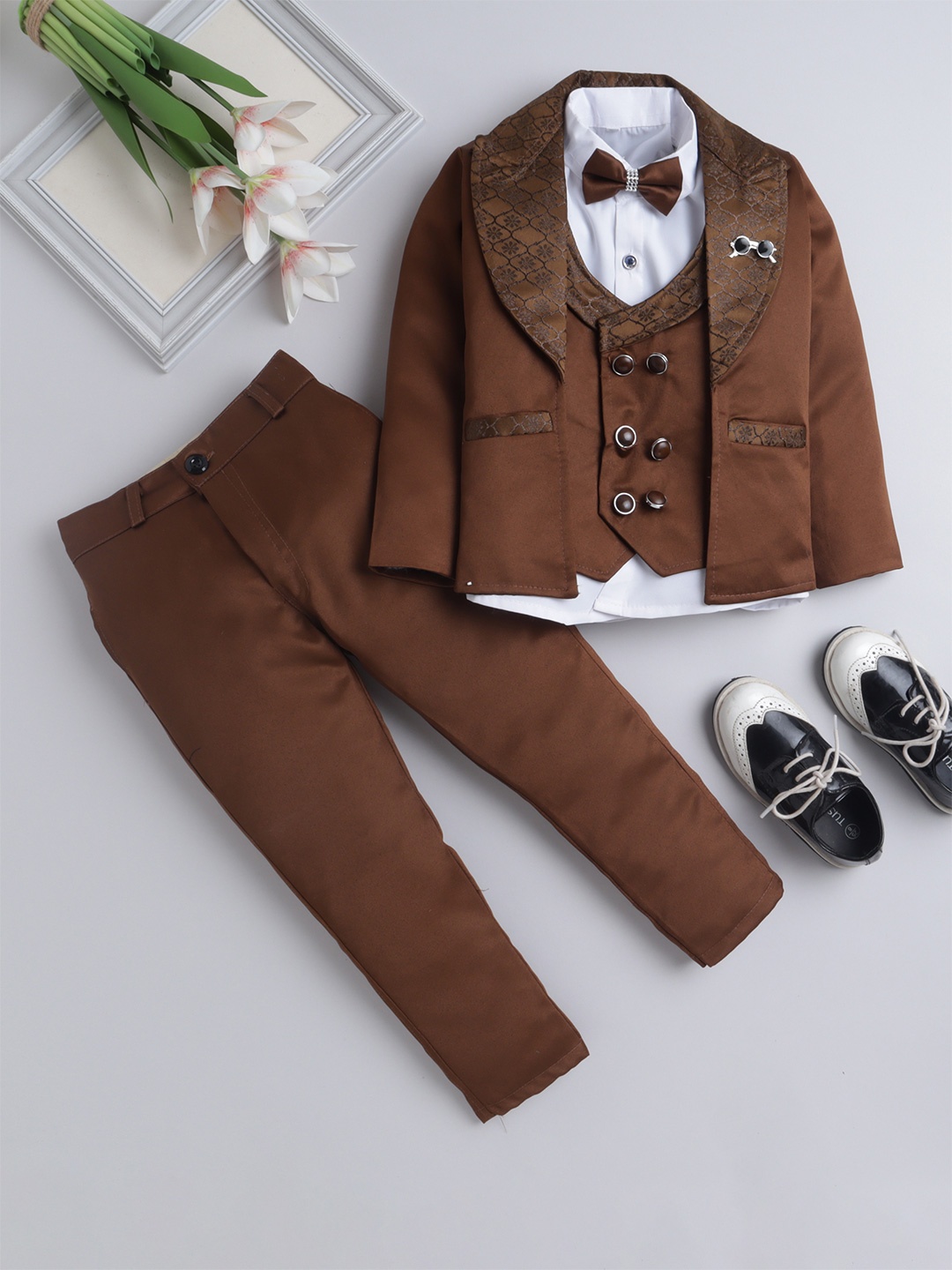 BAESD Boys Double-Breasted Notched Lapel Collar Shirt And Trouser With Blazer, Brown
BAESD Boys Double-Breasted Notched Lapel Collar Shirt And Trouser With Blazer, Brown