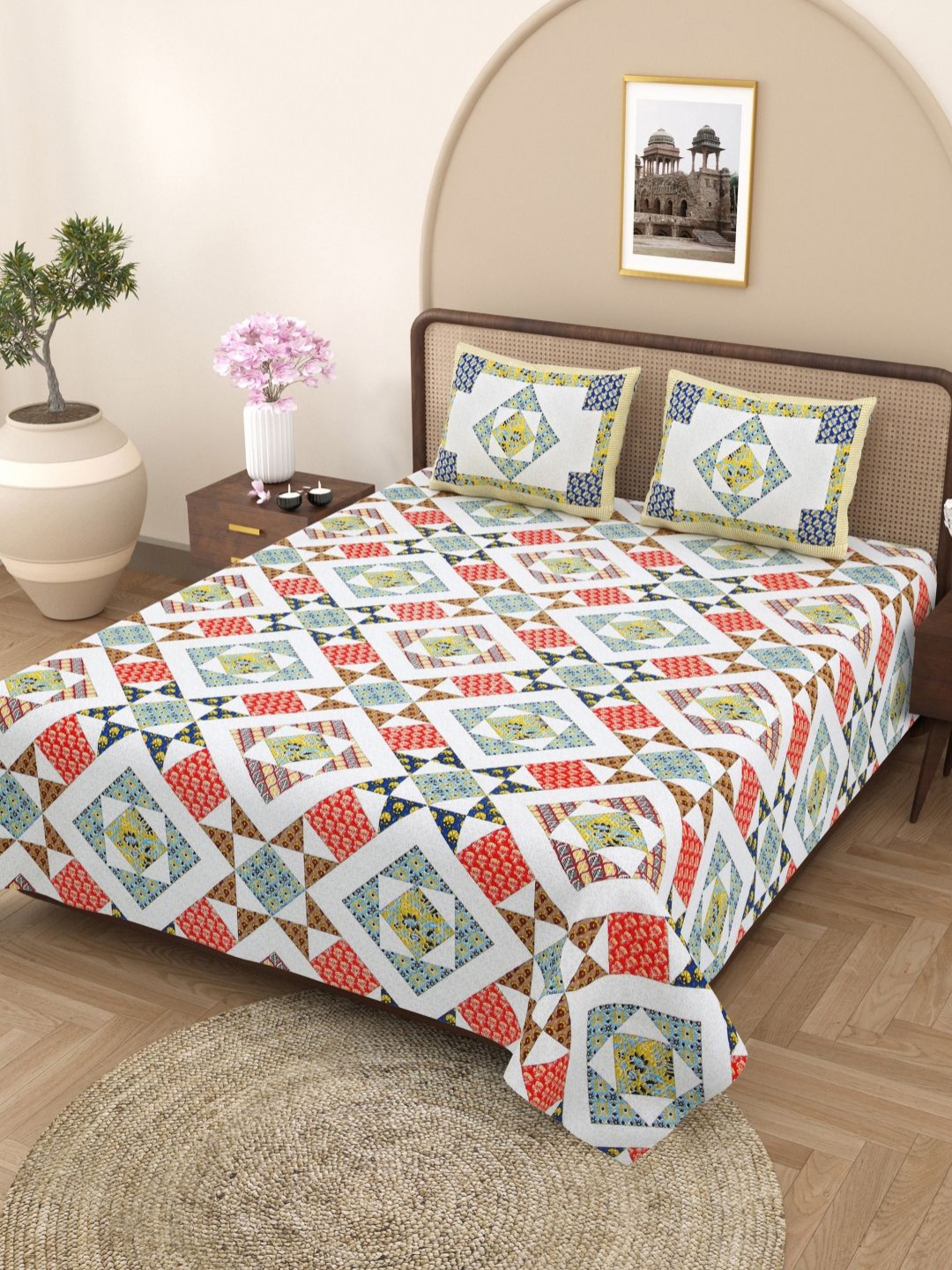 Plarsh Comfort White & Red Floral Pure Cotton 180 TC King Bedsheet with 2 Pillow Covers
Plarsh Comfort White & Red Floral Pure Cotton 180 TC King Bedsheet with 2 Pillow Covers
