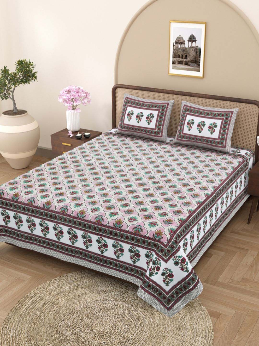 Plarsh Comfort Pink & Blue Floral Pure Cotton 180 TC King Bedsheet with 2 Pillow Covers
Plarsh Comfort Pink & Blue Floral Pure Cotton 180 TC King Bedsheet with 2 Pillow Covers