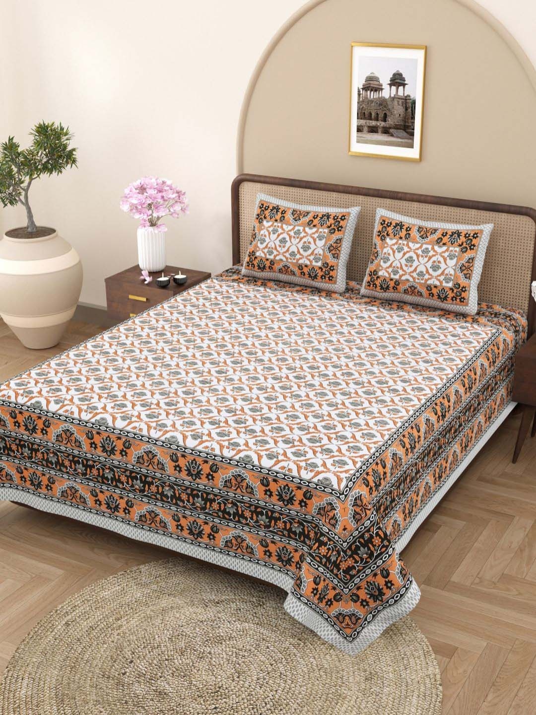 Plarsh Comfort White & Grey Floral Pure Cotton 180 TC King Bedsheet with 2 Pillow Covers
Plarsh Comfort White & Grey Floral Pure Cotton 180 TC King Bedsheet with 2 Pillow Covers