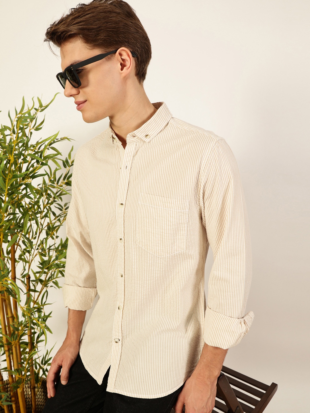 Mast & Harbour Men Premium Button-Down Collar Vertical Striped Seersucker Cotton Shirt, Beige
Mast & Harbour Men Premium Button-Down Collar Vertical Striped Seersucker Cotton Shirt, Beige