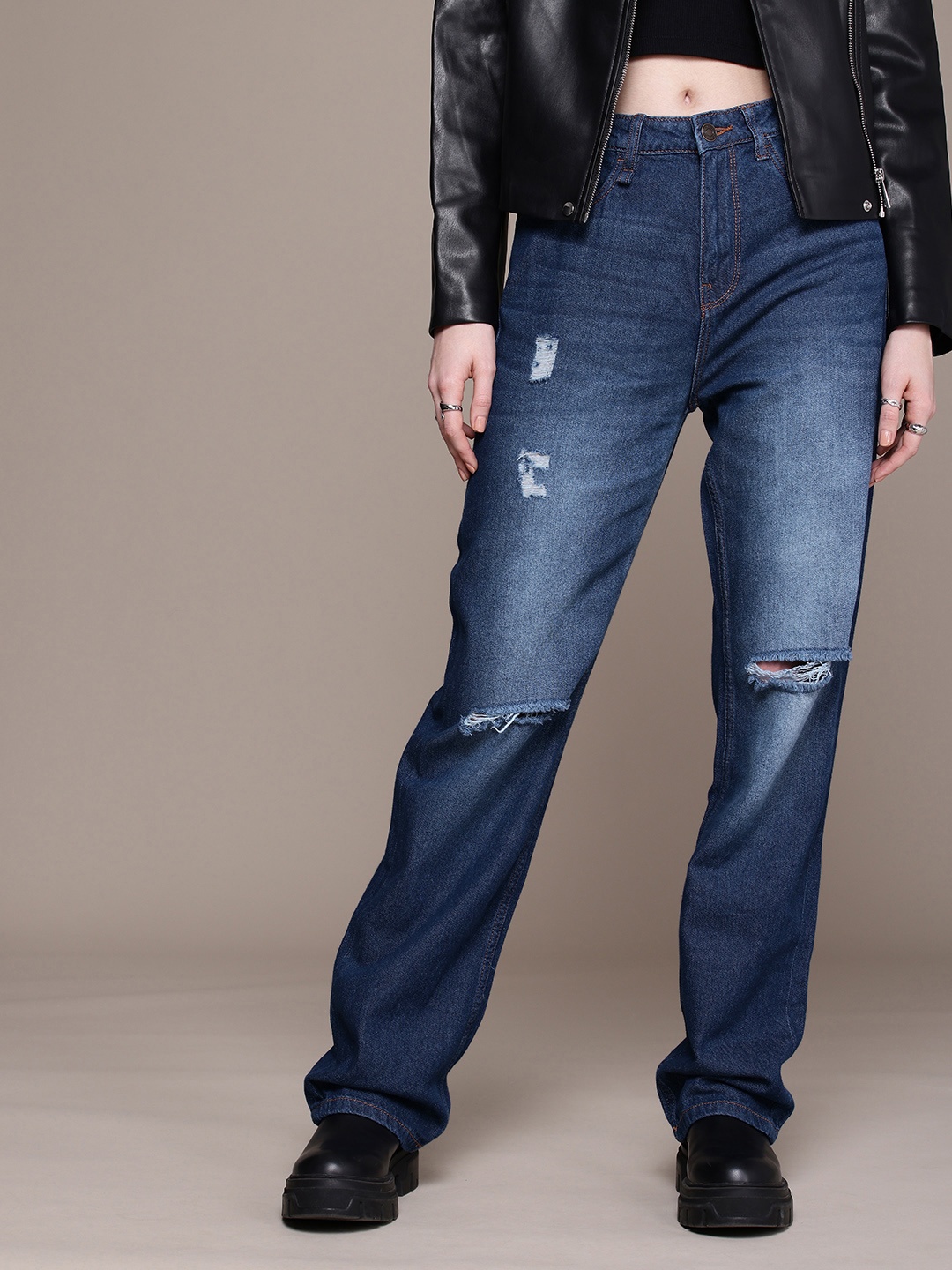 The Roadster Life Co. Women Straight Fit High-Rise Mildly Distressed Pure Cotton Jeans, Blue
The Roadster Life Co. Women Straight Fit High-Rise Mildly Distressed Pure Cotton Jeans, Blue