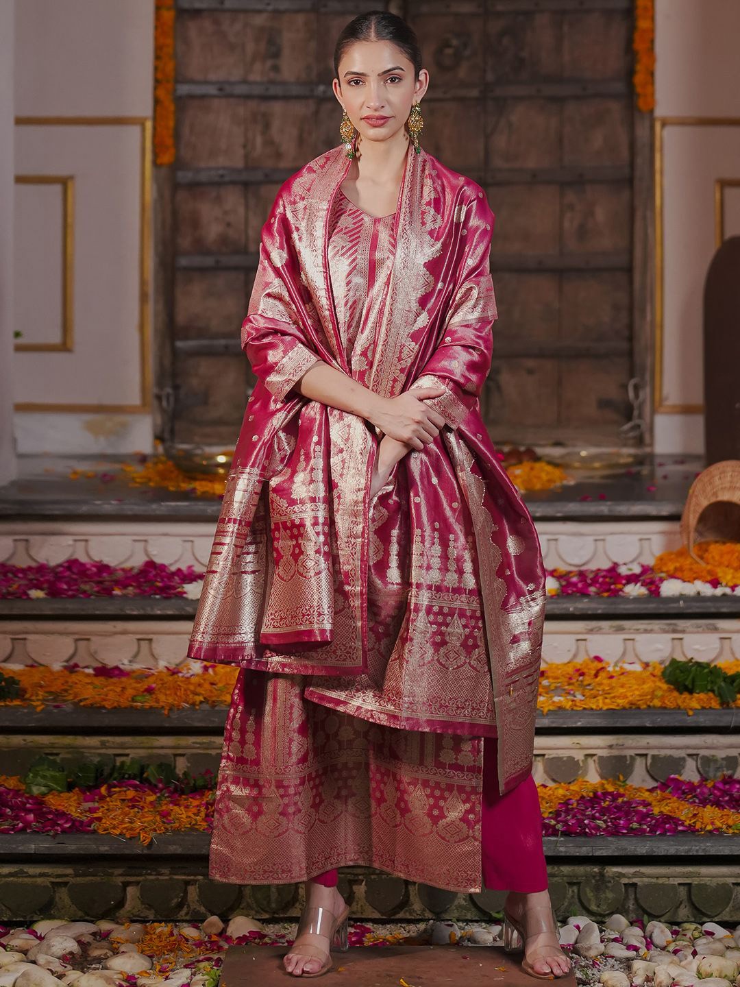 Indo Era Ethnic Motifs Woven Design Straight Kurta with Trousers & With Dupatta, Pink
Indo Era Ethnic Motifs Woven Design Straight Kurta with Trousers & With Dupatta, Pink