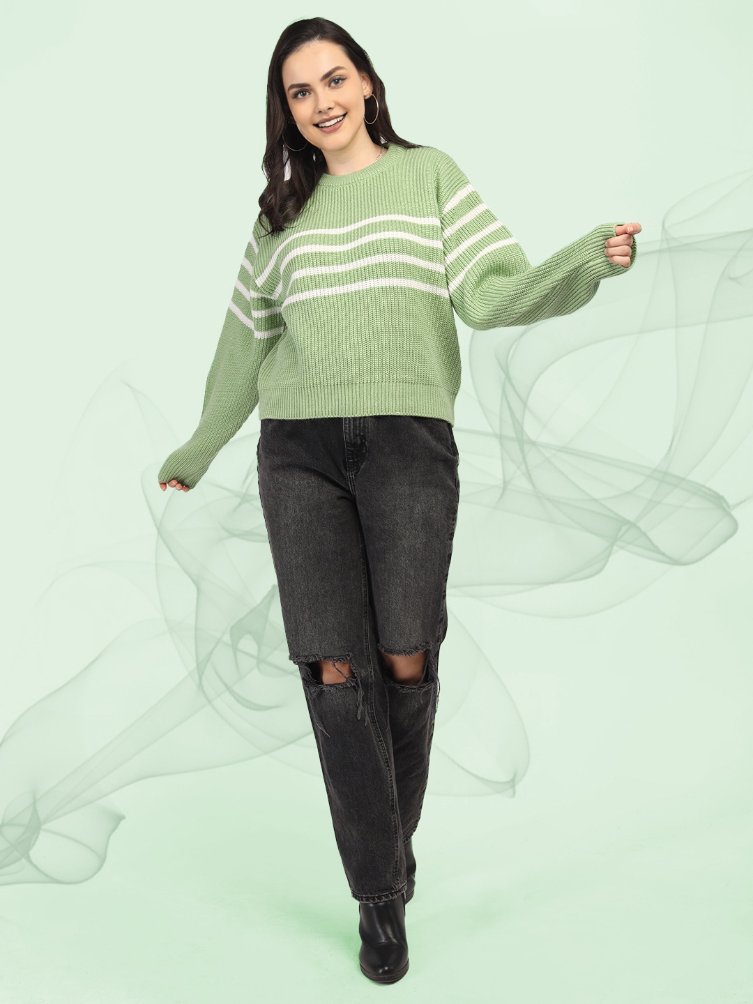 The Roadster Lifestyle Co Women Striped Round Neck Long Sleeves Pullover Sweaters, Green
The Roadster Lifestyle Co Women Striped Round Neck Long Sleeves Pullover Sweaters, Green
