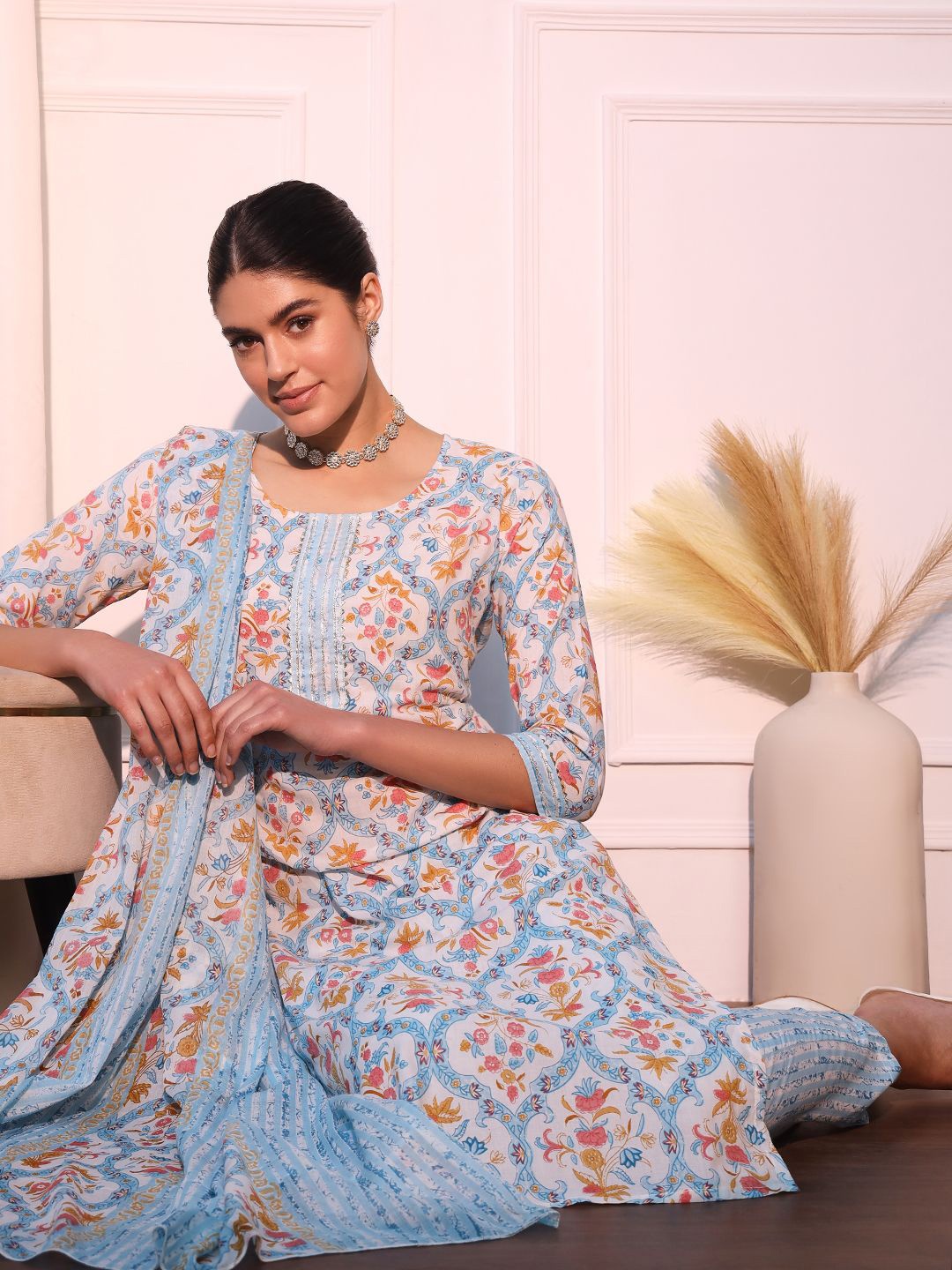 KEOSA Women Floral Printed Regular Pure Cotton Kurta with Trousers & With Dupatta, Teal
KEOSA Women Floral Printed Regular Pure Cotton Kurta with Trousers & With Dupatta, Teal