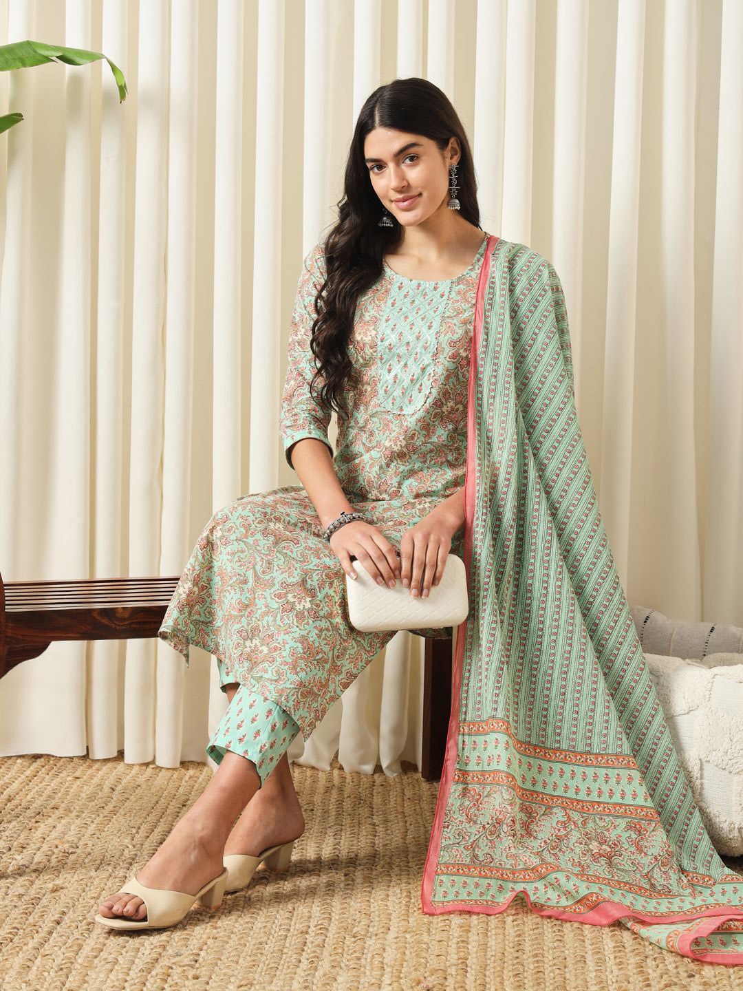 KEOSA Women Floral Printed Thread Work Pure Cotton Kurta with Trousers & With Dupatta, Green
KEOSA Women Floral Printed Thread Work Pure Cotton Kurta with Trousers & With Dupatta, Green
