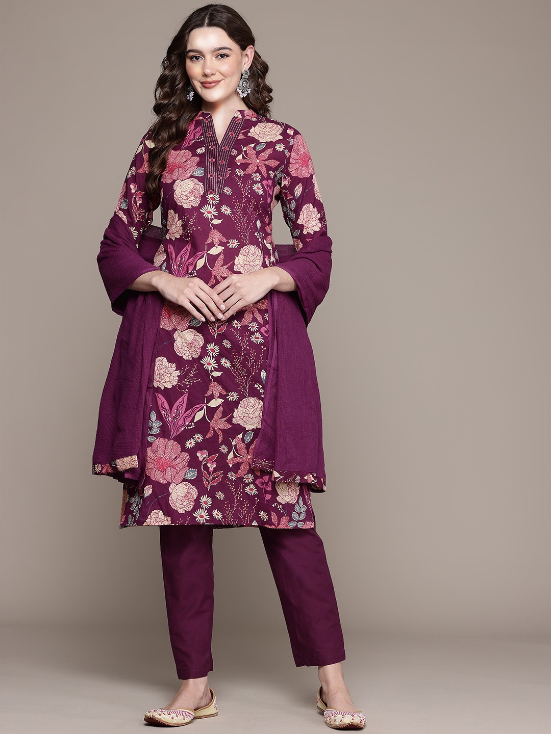 Readiprint Floral Printed Thread Work Pure Cotton Kurta Set, Burgundy
Readiprint Floral Printed Thread Work Pure Cotton Kurta Set, Burgundy