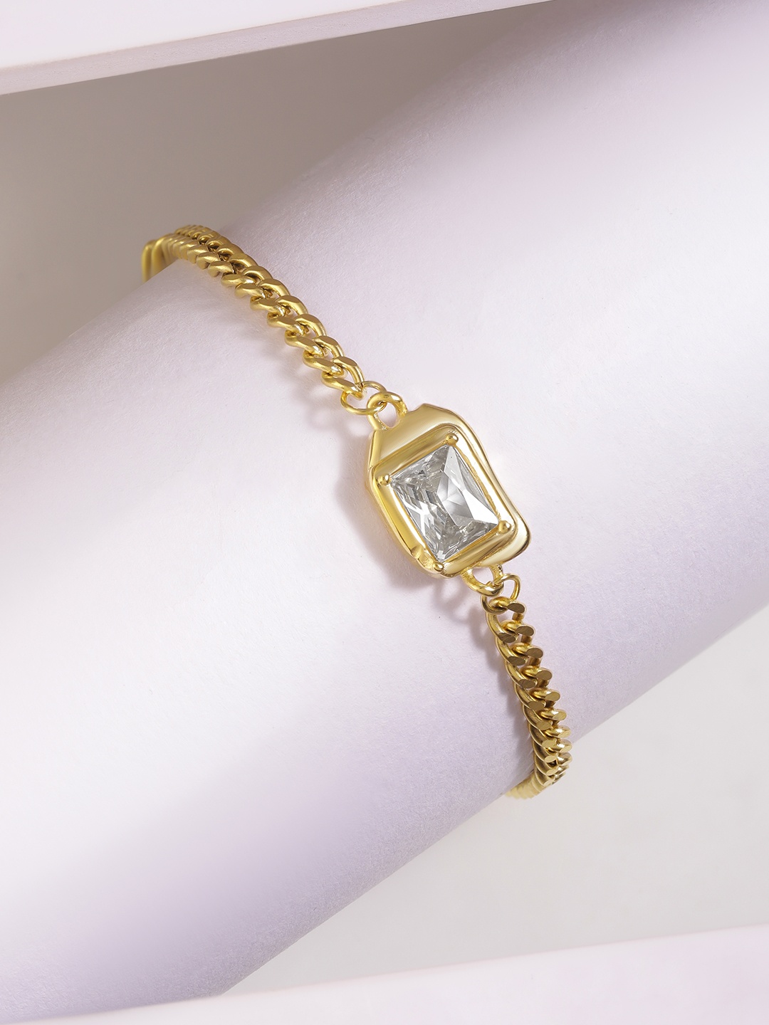 Rubans 22K Gold Plated Cubic Zirconia Studded Anti Tarnish Adjustable Link Bracelet
Rubans 22K Gold Plated Cubic Zirconia Studded Anti Tarnish Adjustable Link Bracelet