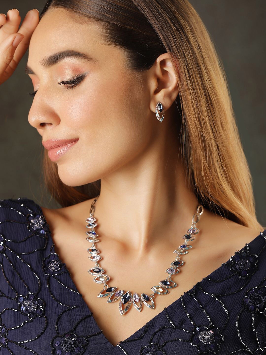 Rubans Rhodium-Plated Statement Necklace Set with Multicolor Cubic Zirconia Gemstones, Silver
Rubans Rhodium-Plated Statement Necklace Set with Multicolor Cubic Zirconia Gemstones, Silver
