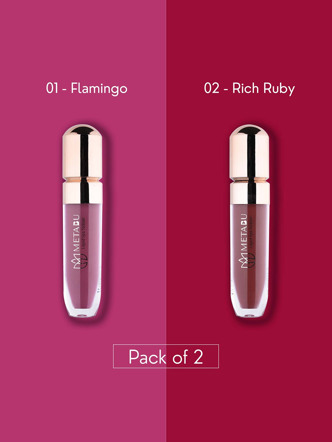 METABU Set Of 2 Long Lasting Liquid Lipstick - 4.25 ml Each -Flamingo 01-Rich Ruby 02, Multi
METABU Set Of 2 Long Lasting Liquid Lipstick - 4.25 ml Each -Flamingo 01-Rich Ruby 02, Multi