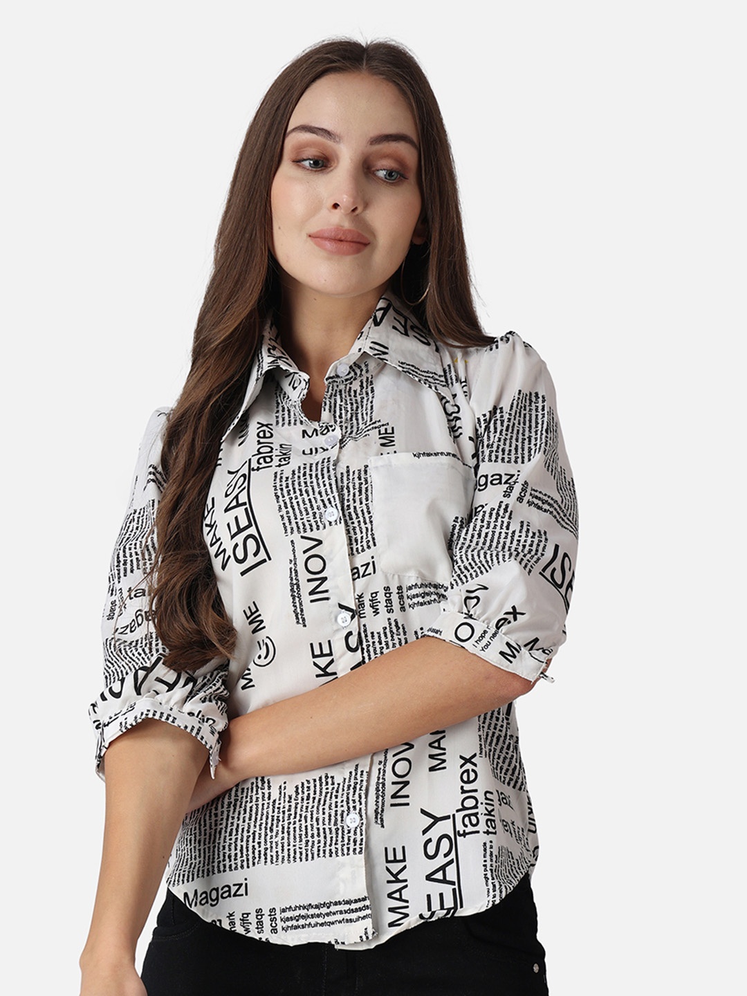 MINOS Women Classic Spread Collar Typography Printed Crepe Slim Fit Casual Shirt, White
MINOS Women Classic Spread Collar Typography Printed Crepe Slim Fit Casual Shirt, White