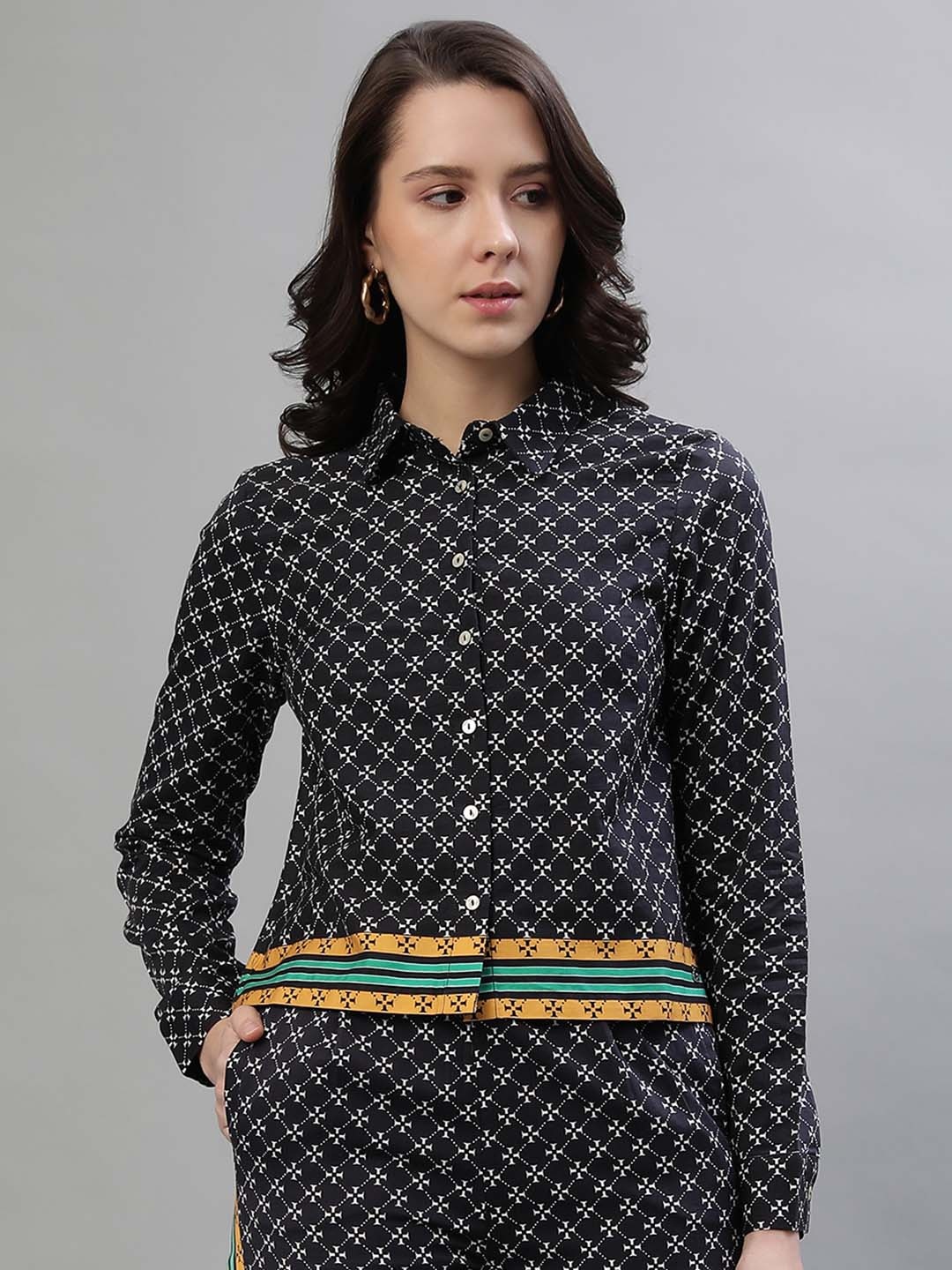 Iconic Women Spread Collar Geometric Printed Cotton Relaxed Fit Casual Shirt, Black
Iconic Women Spread Collar Geometric Printed Cotton Relaxed Fit Casual Shirt, Black
