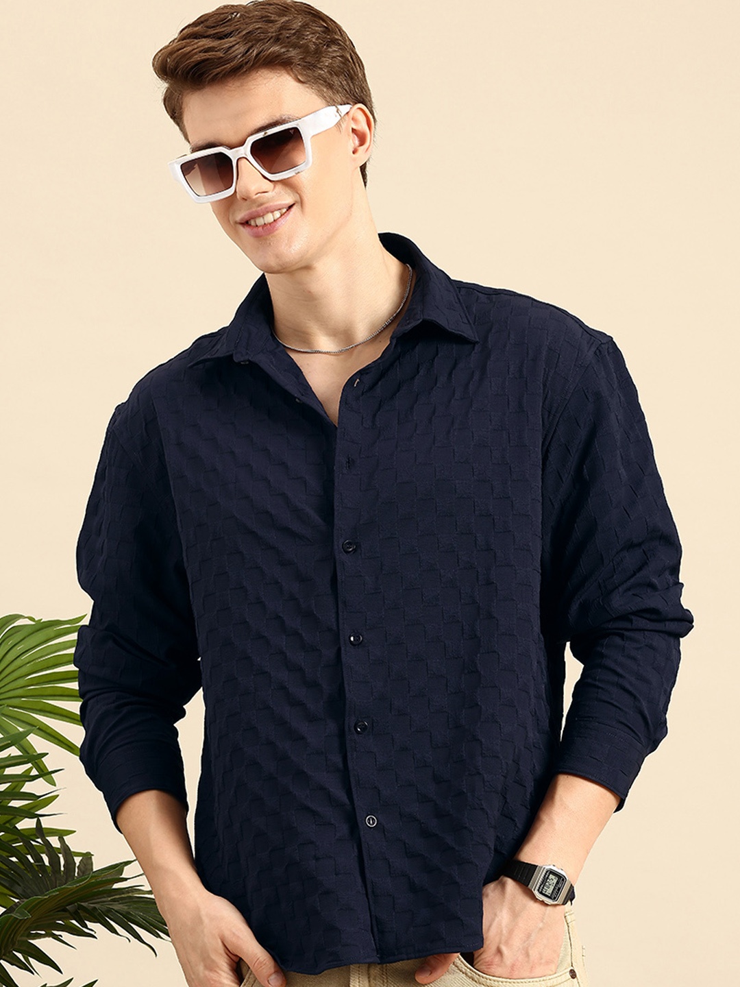 Mast & Harbour Relaxed Fit Self Checked Drop-Shoulder Sleeves Casual Shirt, Navy blue
Mast & Harbour Relaxed Fit Self Checked Drop-Shoulder Sleeves Casual Shirt, Navy blue