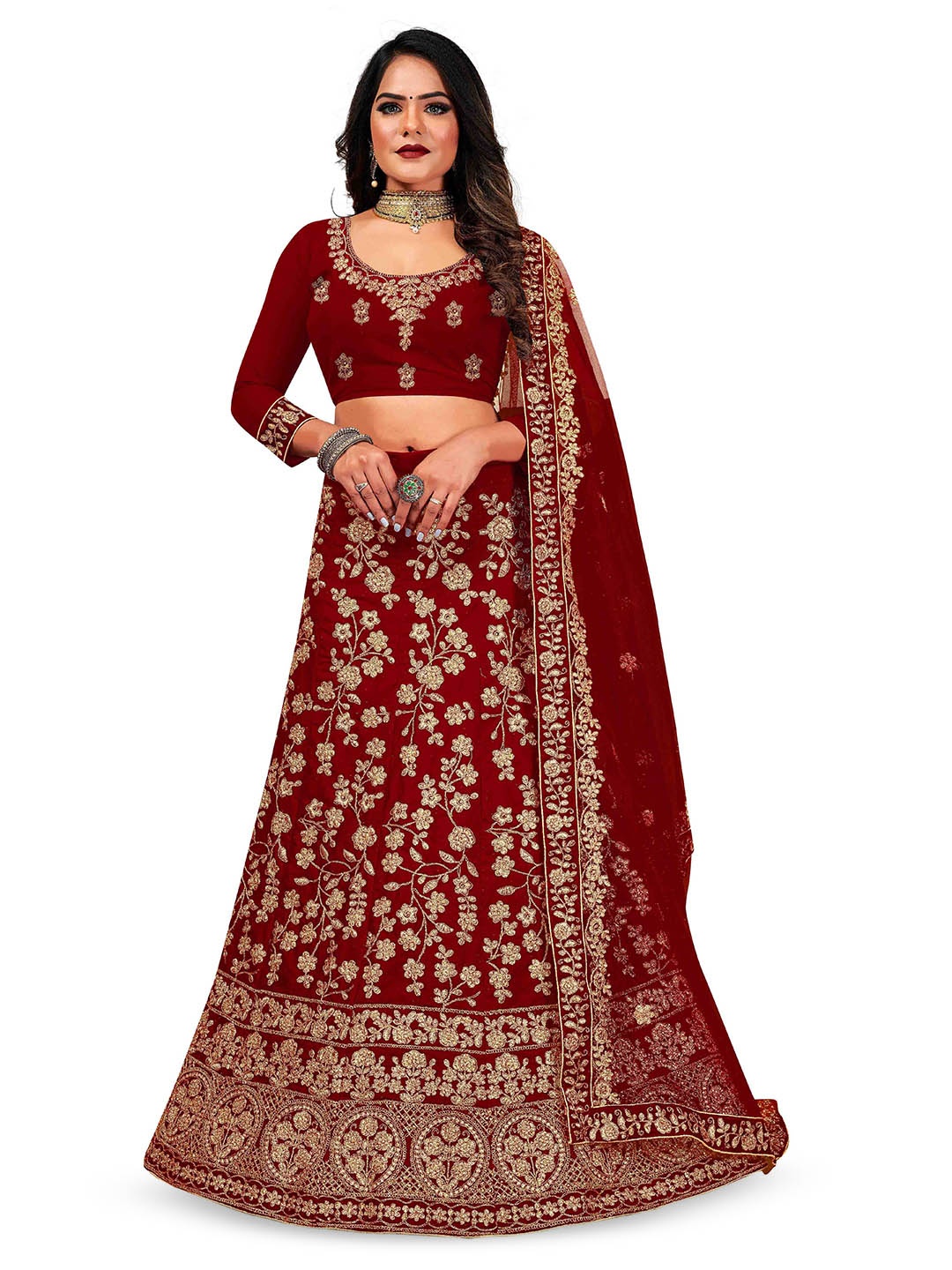 Maroosh Women Embellished Thread Work Unstitched Lehenga & Blouse With Dupatta, Maroon
Maroosh Women Embellished Thread Work Unstitched Lehenga & Blouse With Dupatta, Maroon