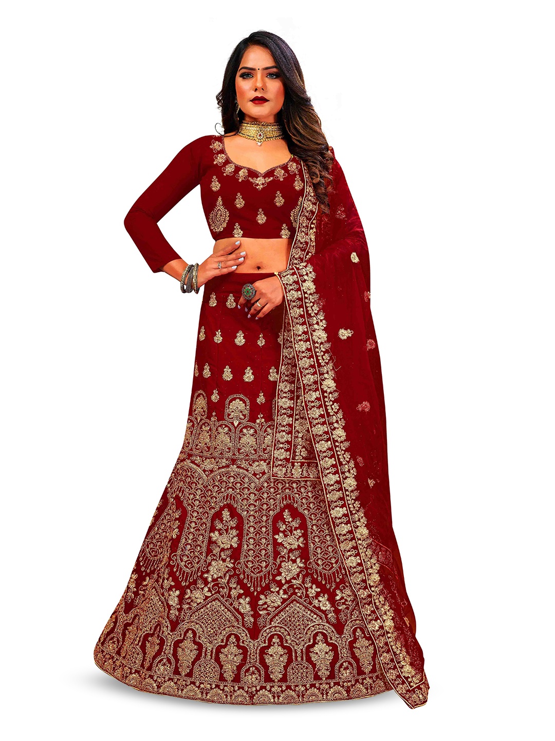 Maroosh Women Embellished Thread Work Unstitched Lehenga & Blouse With Dupatta, Maroon
Maroosh Women Embellished Thread Work Unstitched Lehenga & Blouse With Dupatta, Maroon