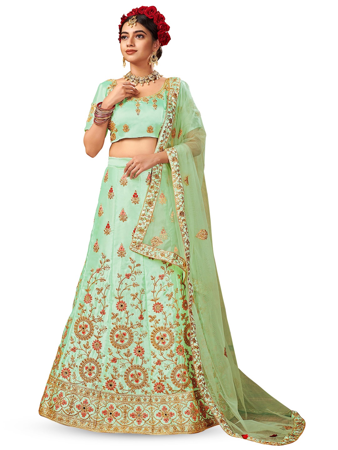 Maroosh Embroidered Thread Work Unstitched Lehenga & Blouse With Dupatta, Lime green
Maroosh Embroidered Thread Work Unstitched Lehenga & Blouse With Dupatta, Lime green