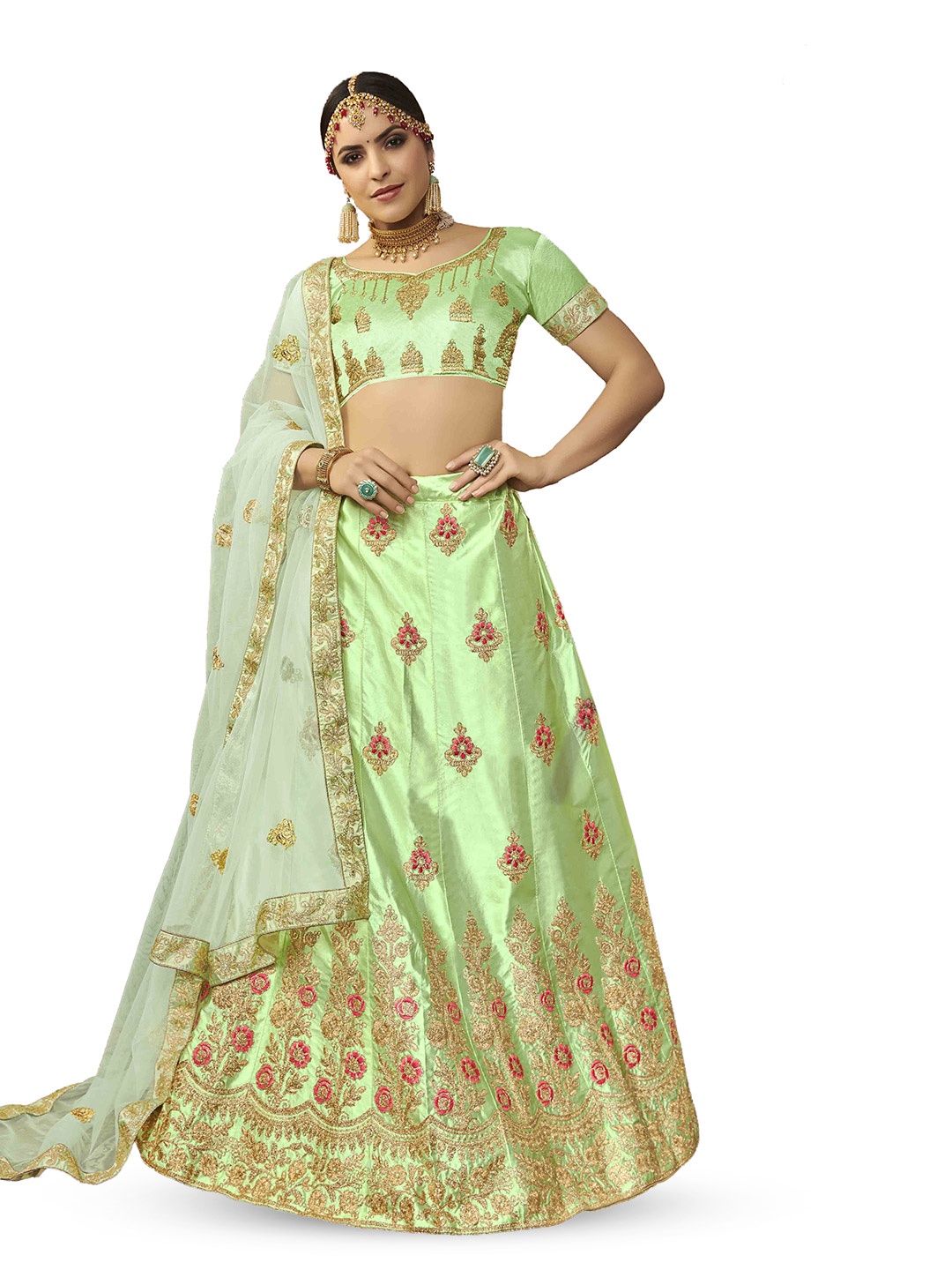 Maroosh Embroidered Thread Work Unstitched Lehenga & Blouse With Dupatta, Lime green
Maroosh Embroidered Thread Work Unstitched Lehenga & Blouse With Dupatta, Lime green