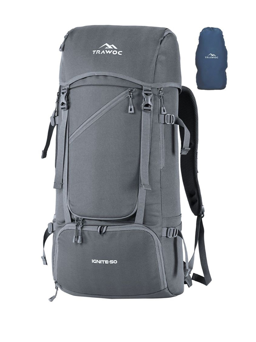 TRAWOC IGNITE Solid 50L Hiking trekking Rucksack with Shoe Compartment & Rain Cover, Grey
TRAWOC IGNITE Solid 50L Hiking trekking Rucksack with Shoe Compartment & Rain Cover, Grey